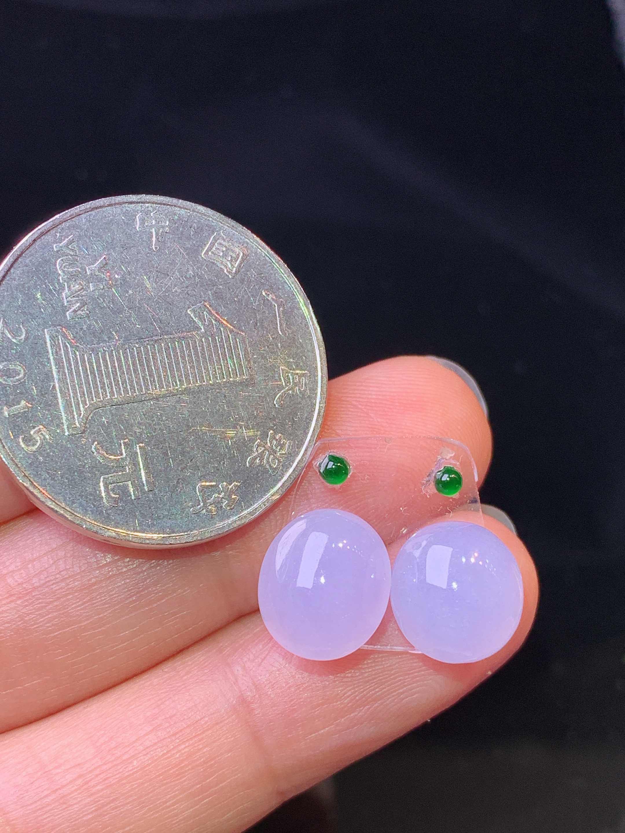 镶嵌款 紫罗兰蛋面一对 玉质细腻 色泽艳丽清新 水润亮眼 整体尺寸10*8.8*5.3*2x