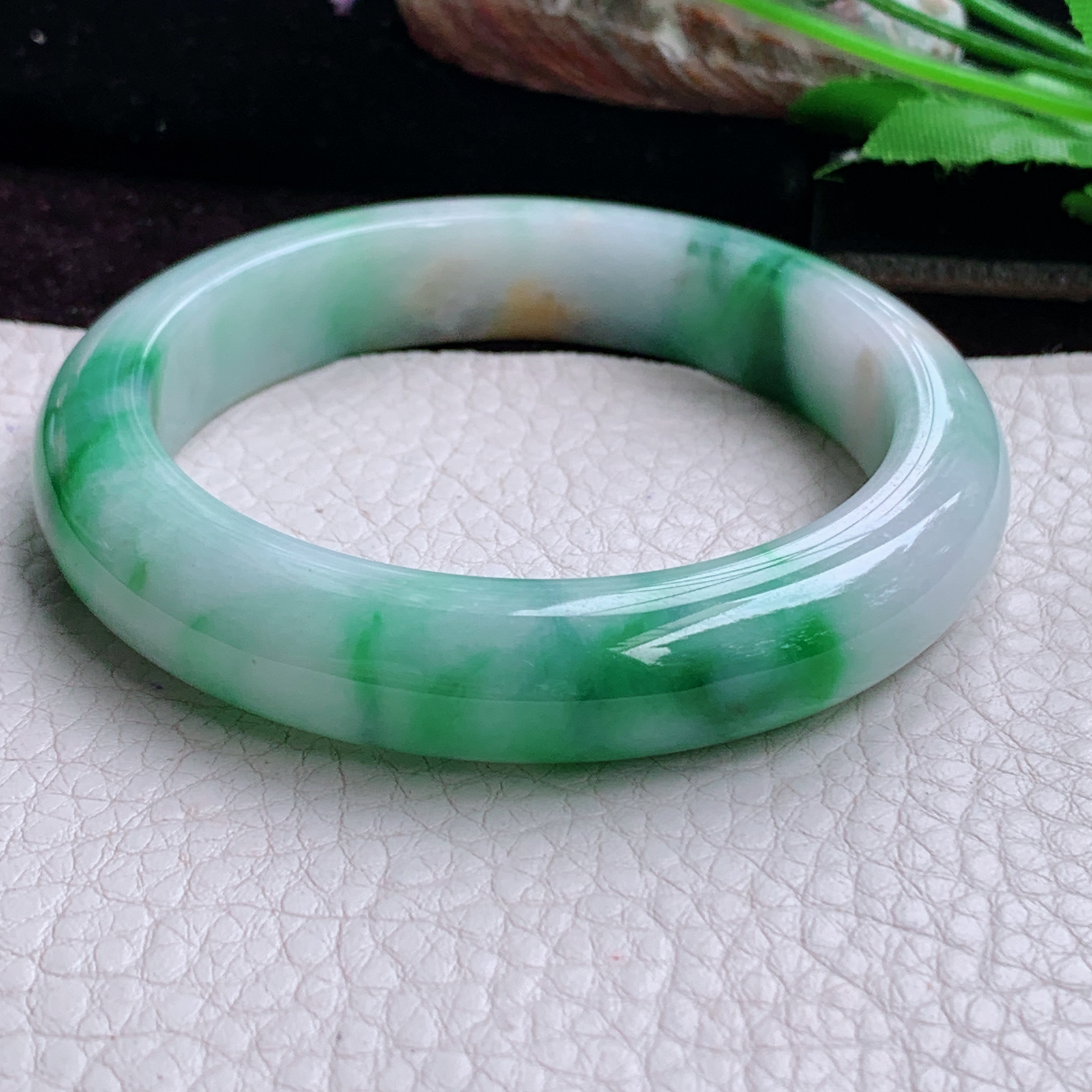 h实拍57*12.5*9.2平安镯 天然缅甸翡翠手镯三彩厚装正圈玉镯子