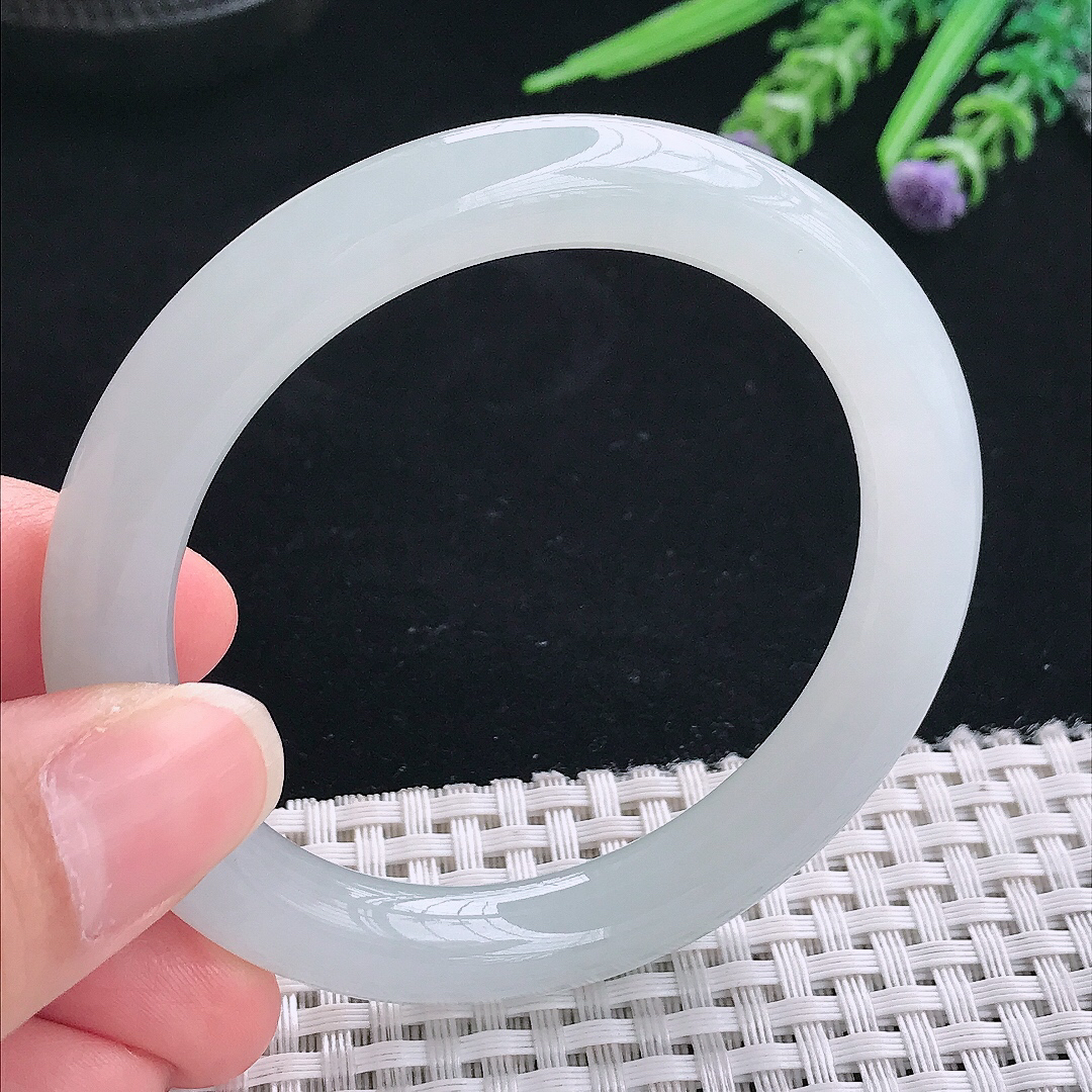 实拍A货翡翠54/9.3/9.2老坑冰胶果冻冰晴圆条手镯翡翠玉镯手环