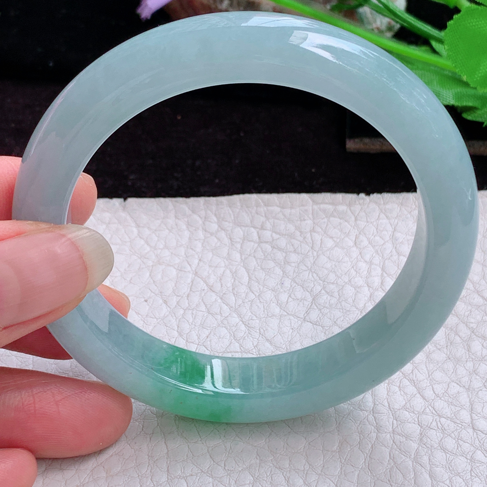 r实拍56*11.5*8.6平安镯 天然缅甸翡翠A货玉手镯冰飘绿花正圈玉镯子