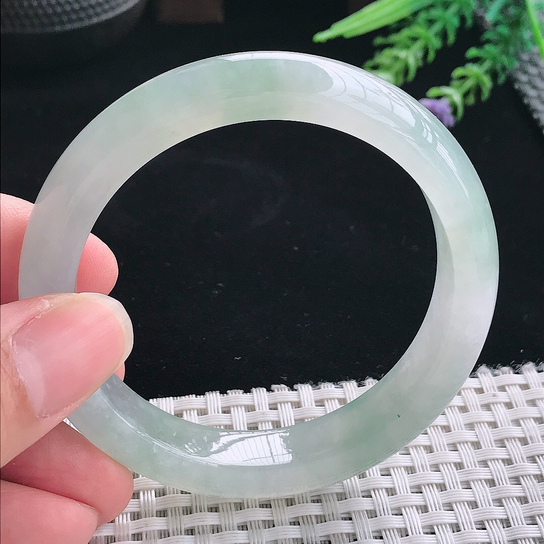 实拍A货翡翠55.5/11.9/8.4老坑冰胶果冻冰飘花手镯翡翠玉镯手环