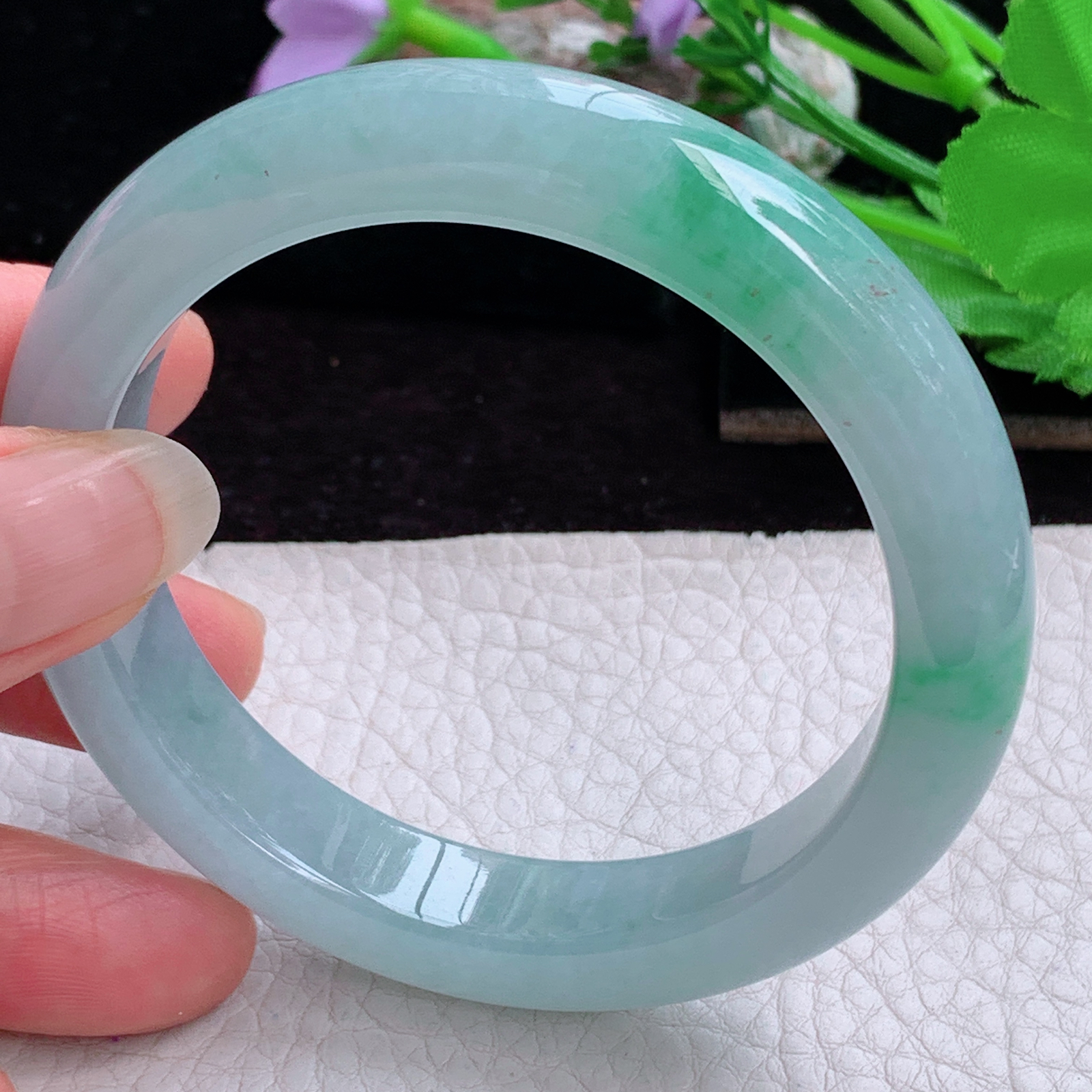 r实拍56*11.5*8.6平安镯 天然缅甸翡翠A货玉手镯冰飘绿花正圈玉镯子