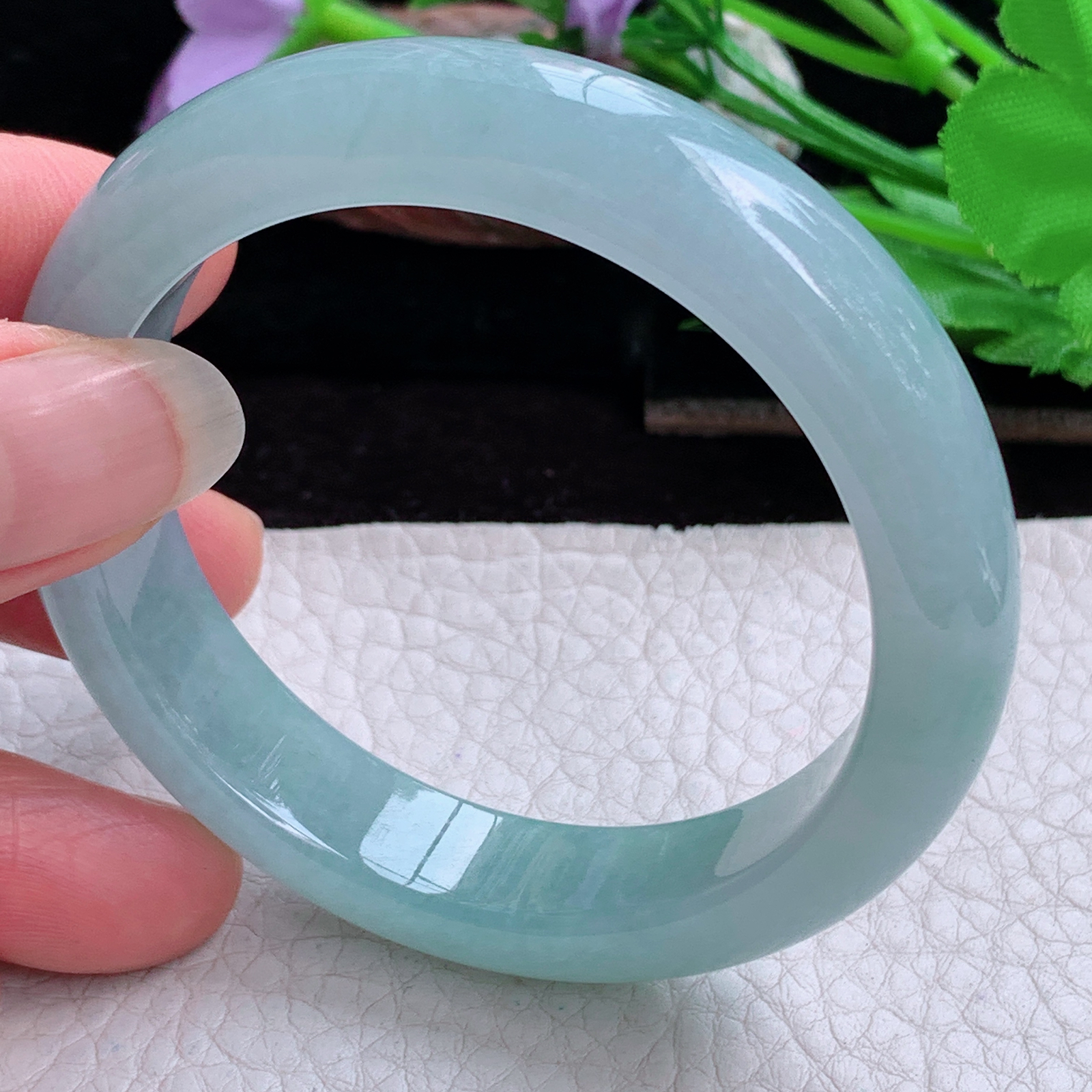 r小圈口51.5*11.8*8平安镯 天然缅甸翡翠A货玉手镯冰蓝正圈玉镯子