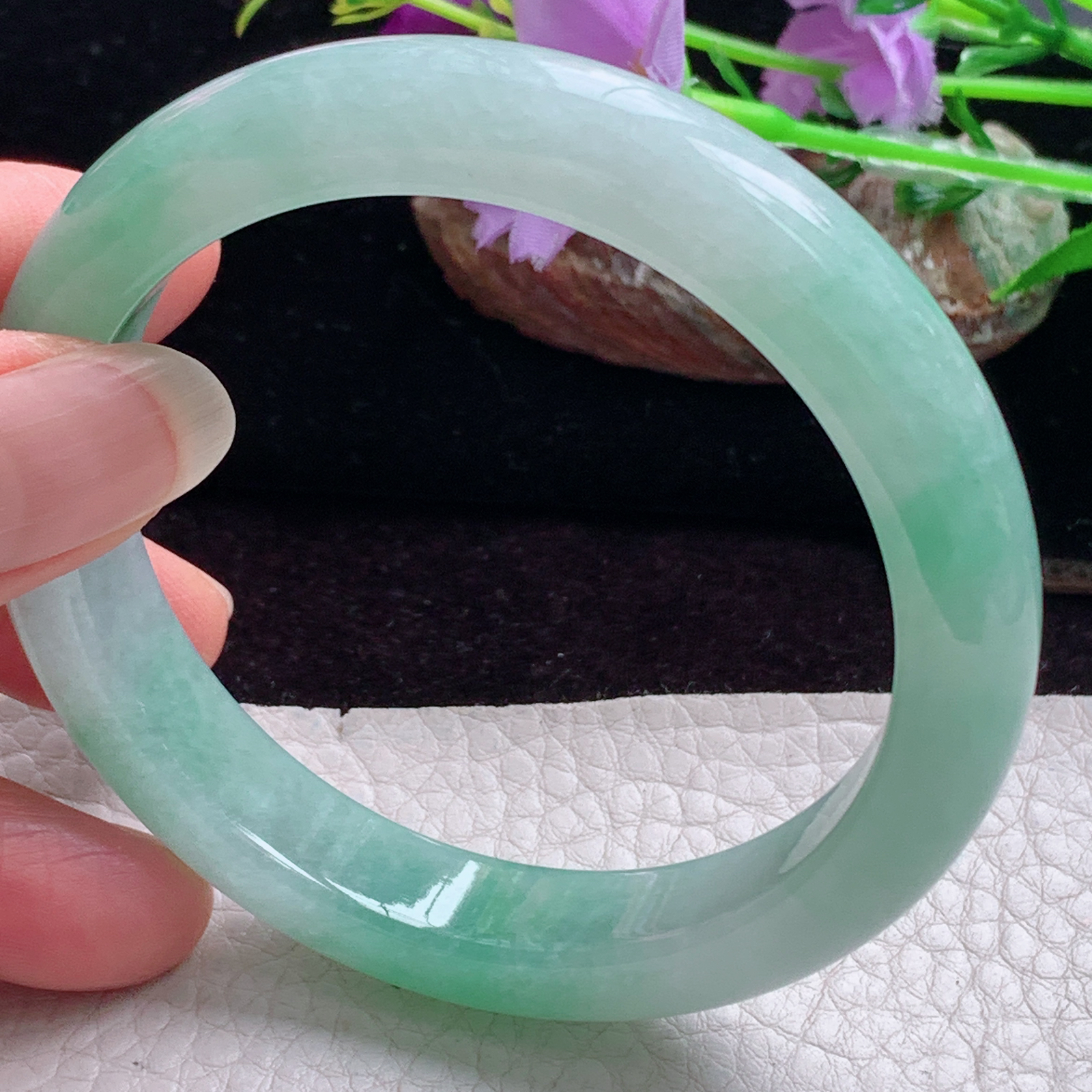 hy实拍57.5*11.3*8平安镯 天然缅甸翡翠手镯冰胶飘花正圈玉镯子