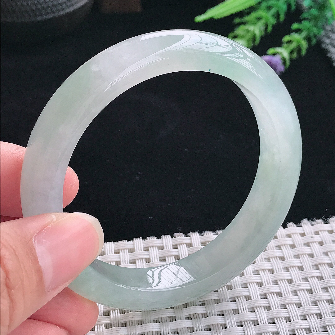 实拍A货翡翠55.5/11.9/8.4老坑冰胶果冻冰飘花手镯翡翠玉镯手环