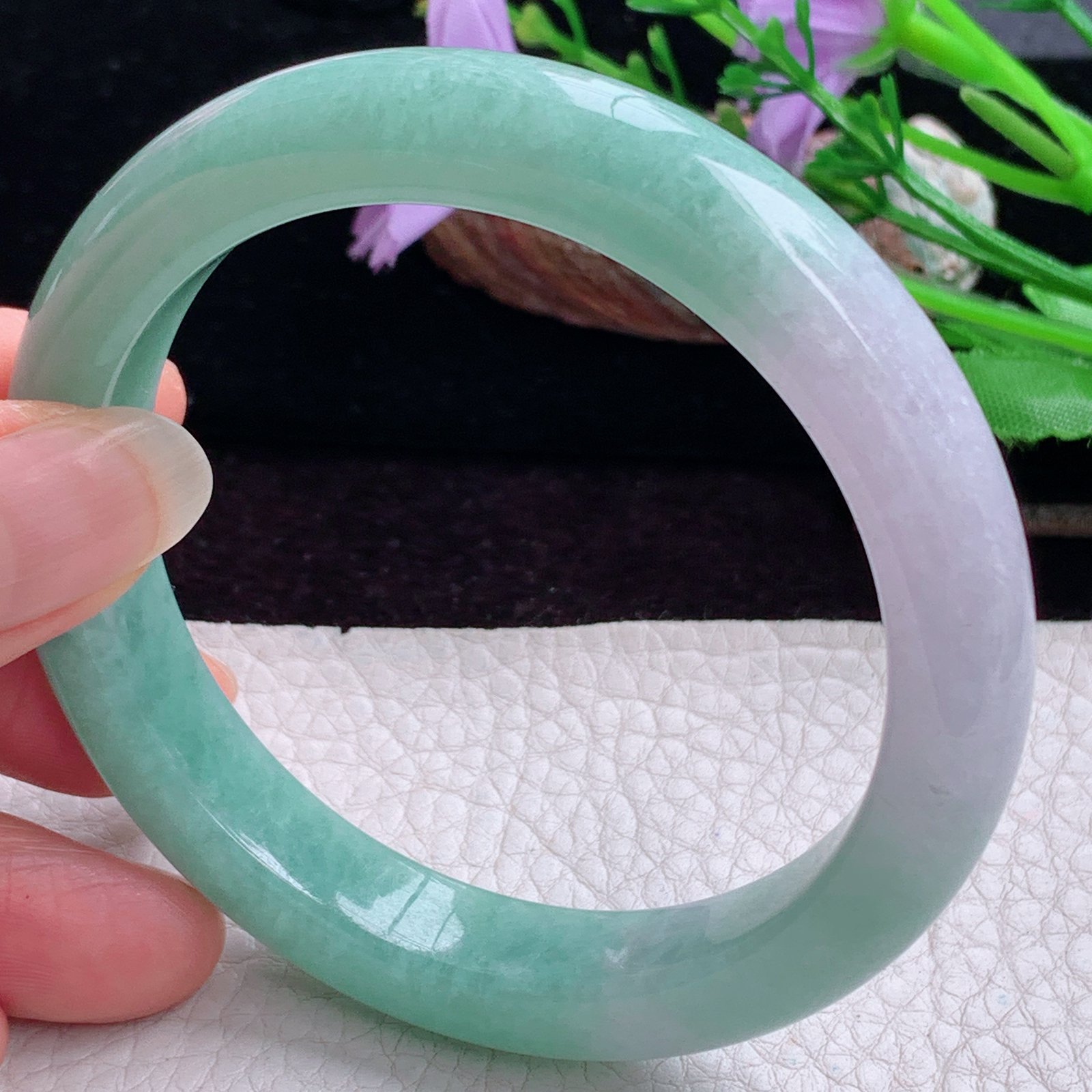 mq大圈口59*11*9平安镯 天然缅甸翡翠手镯双彩正圈玉镯子