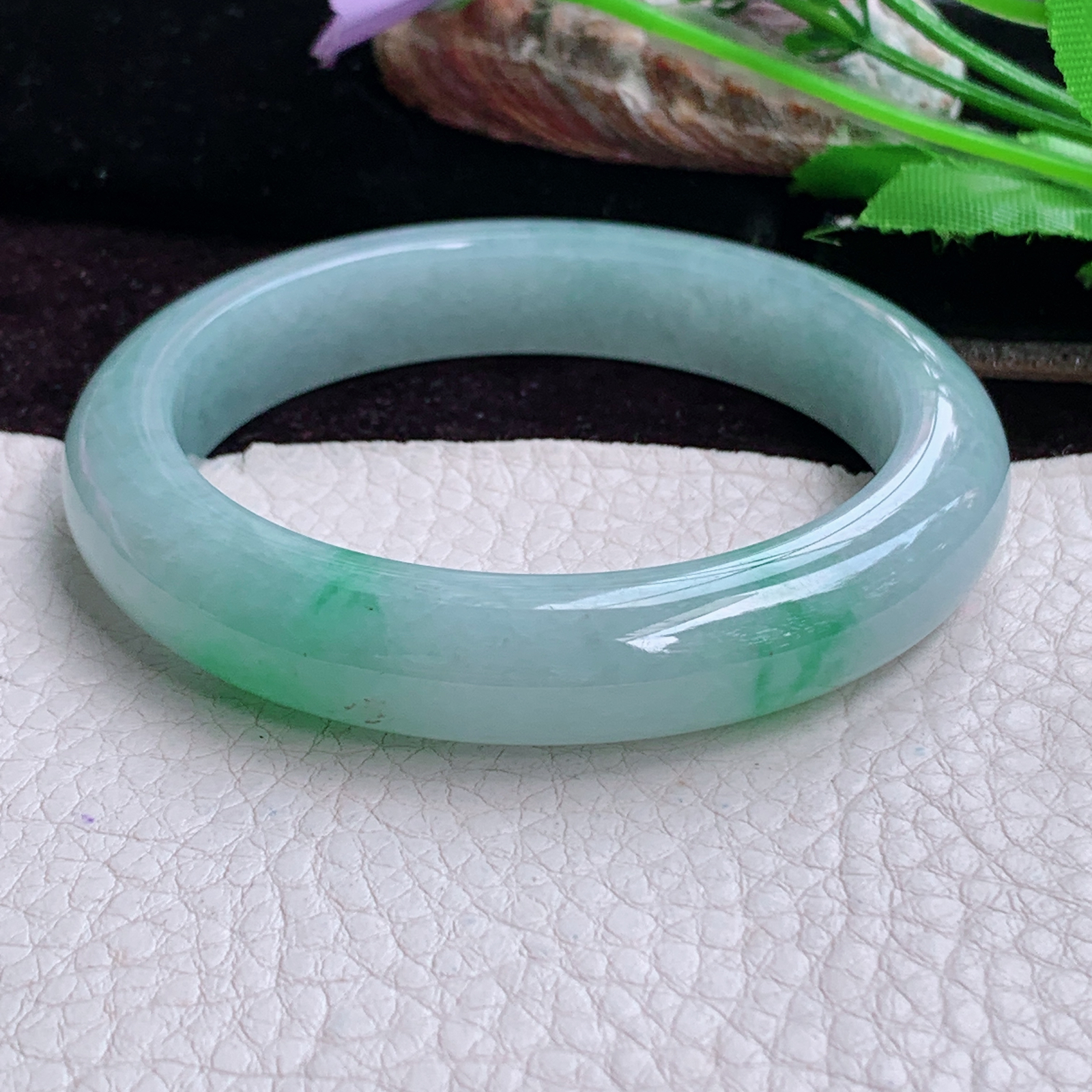 r实拍56*11.5*8.6平安镯 天然缅甸翡翠A货玉手镯冰飘绿花正圈玉镯子