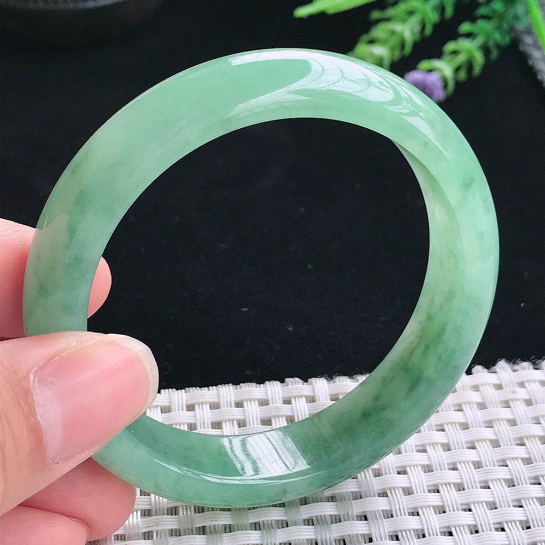 实拍A货翡翠56/14.2/7.8老坑冰胶满绿手镯翡翠玉镯手环