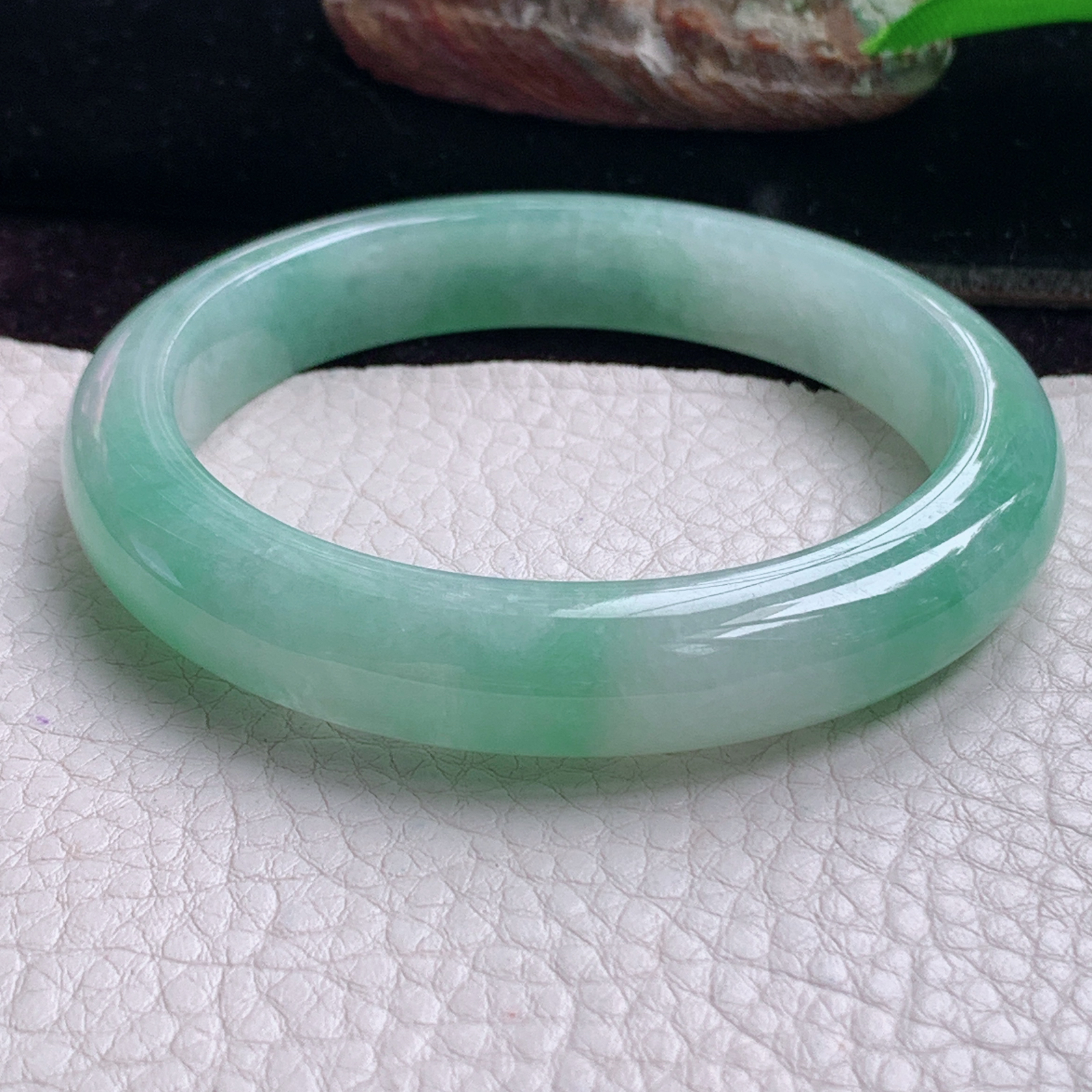 hy实拍57.5*11.3*8平安镯 天然缅甸翡翠手镯冰胶飘花正圈玉镯子