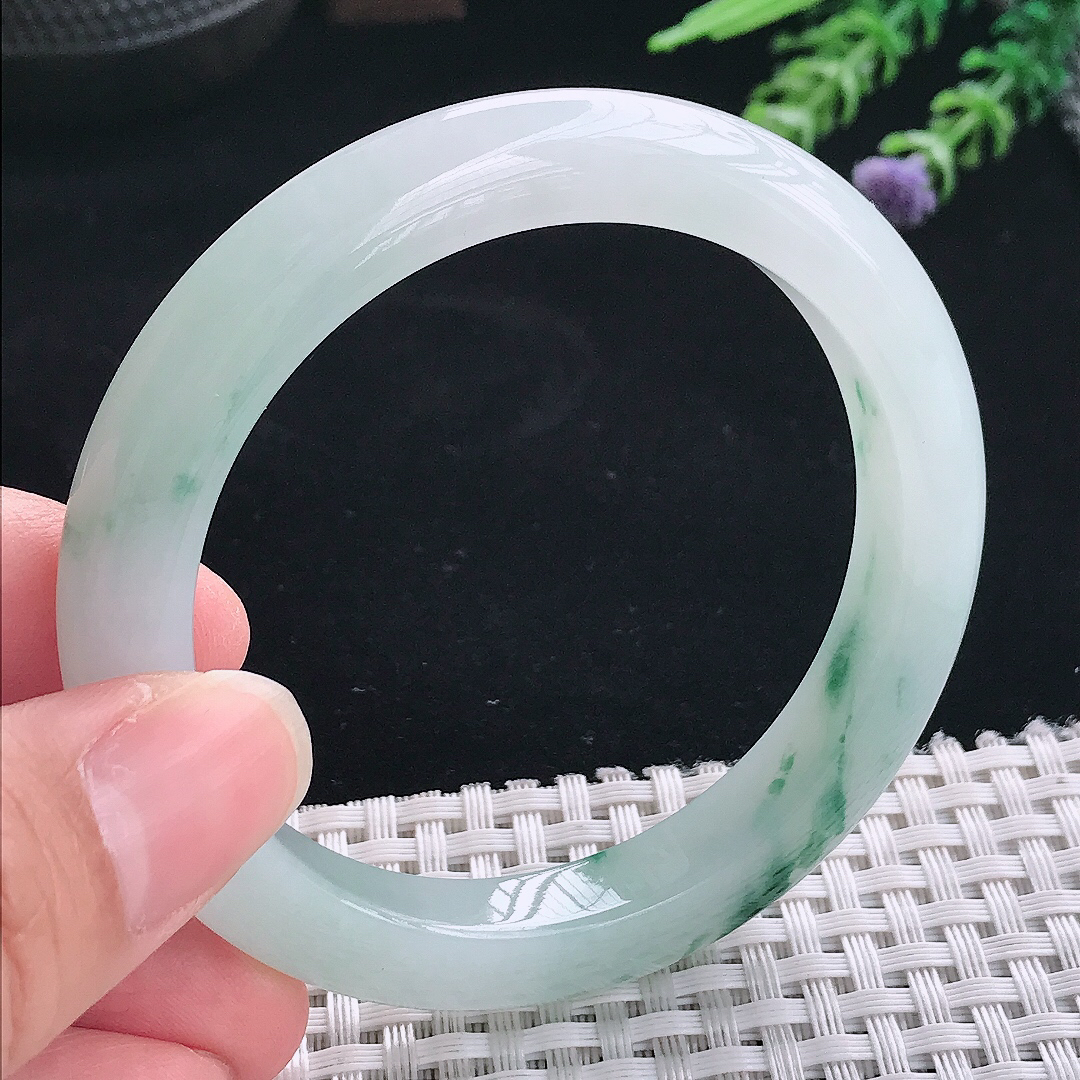 实拍A货翡翠54/9.4/8.8老坑冰胶果冻冰飘花手镯翡翠玉镯手环