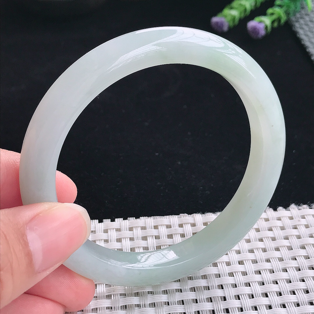 实拍A货翡翠59/9.3/8.6老坑冰润起胶宽边手镯翡翠玉镯手环