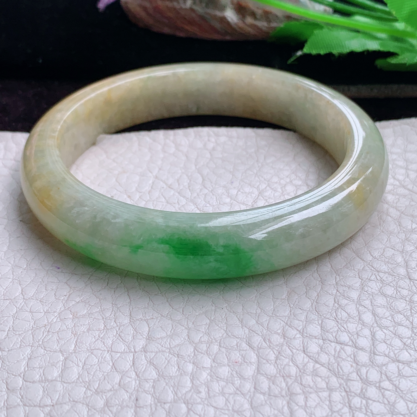 mq大圈口60.5*12.5*9平安镯 天然缅甸翡翠手镯三彩正圈玉镯子