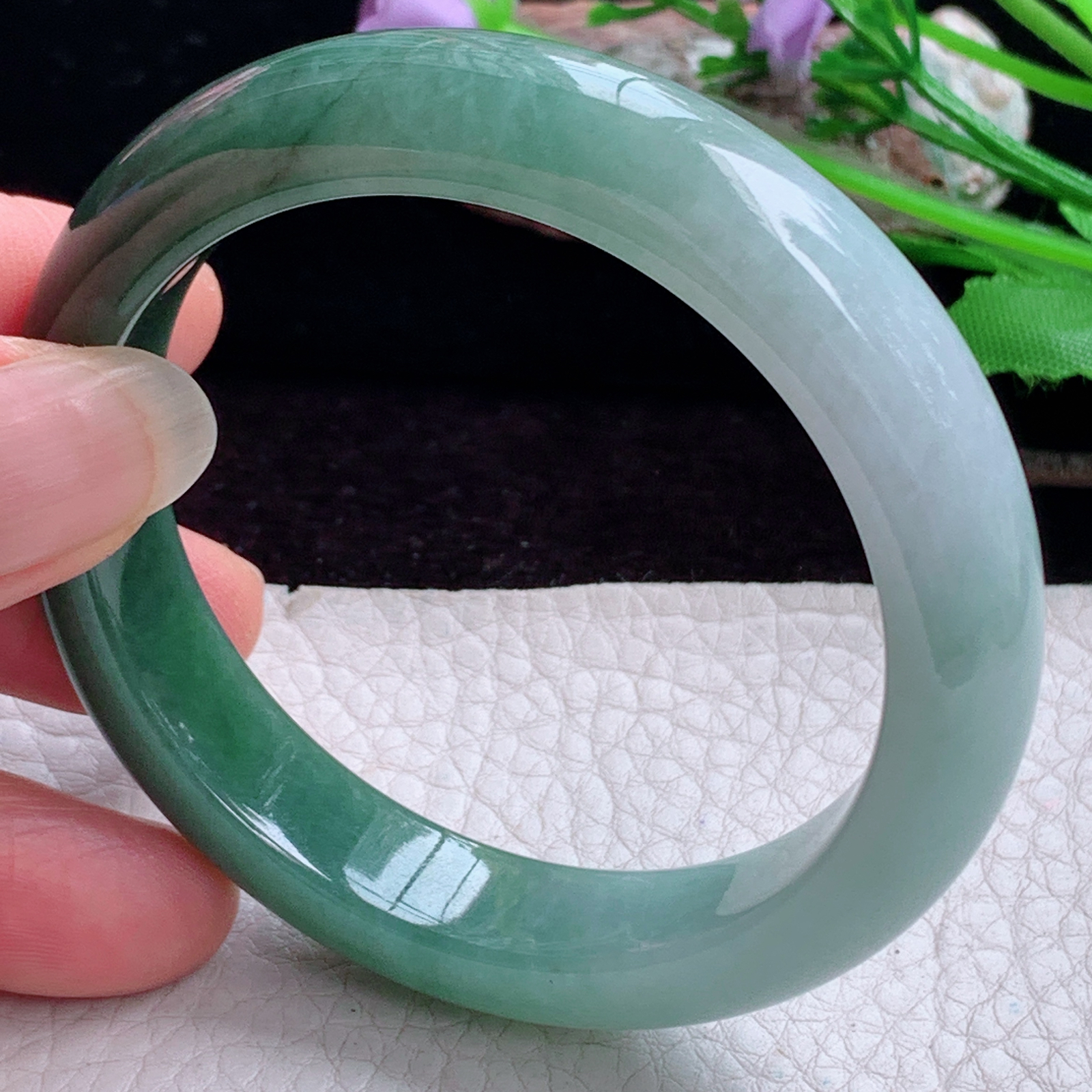 js实拍53.6*12*8.2招财镯 天然缅甸翡翠手镯双彩正圈玉镯子