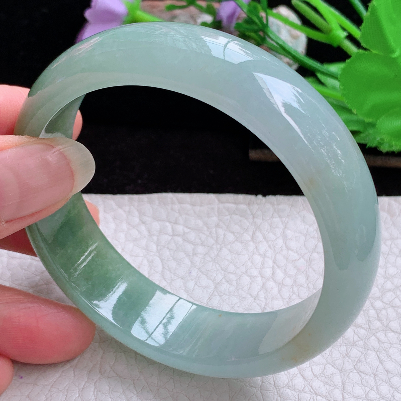 js大圈口60*16.8*7.5招财轮胎镯 天然缅甸翡翠手镯散金花冰双彩正圈玉镯子