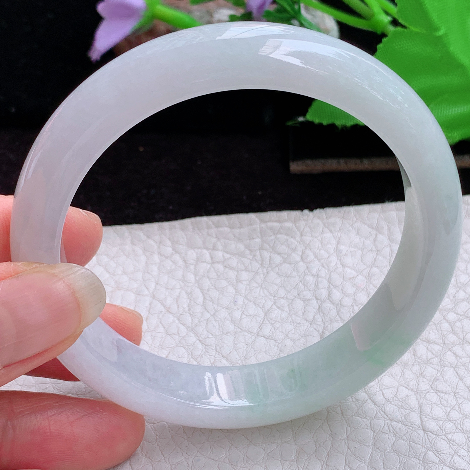 fl实拍58*13*9平安镯 天然缅甸翡翠A货玉手镯冰飘绿花正圈玉镯子