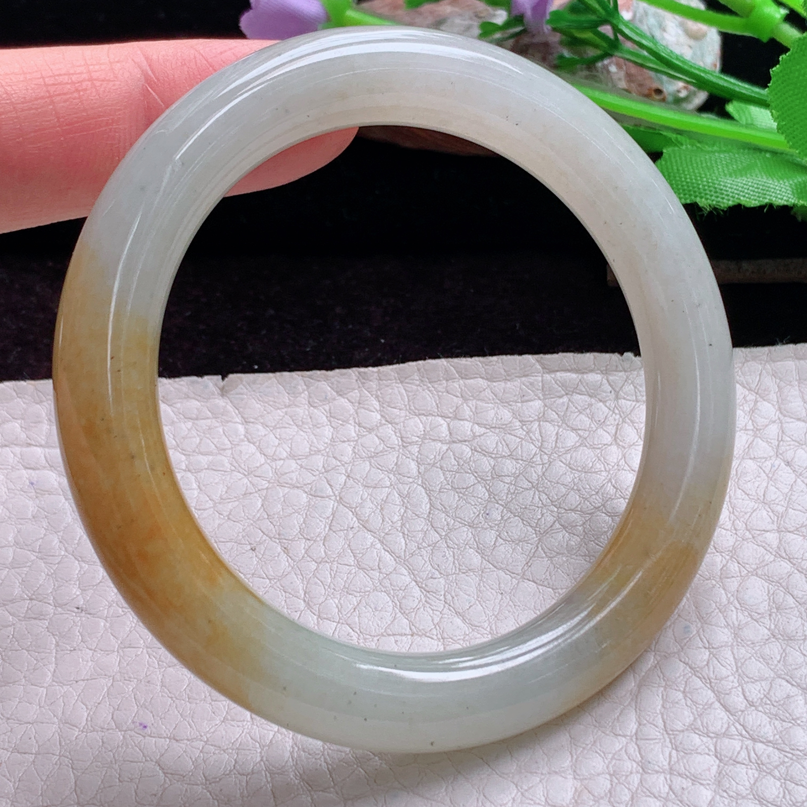 mq小圈口53*9.5美人镯 天然缅甸翡翠手镯双彩圆条正圈玉镯子