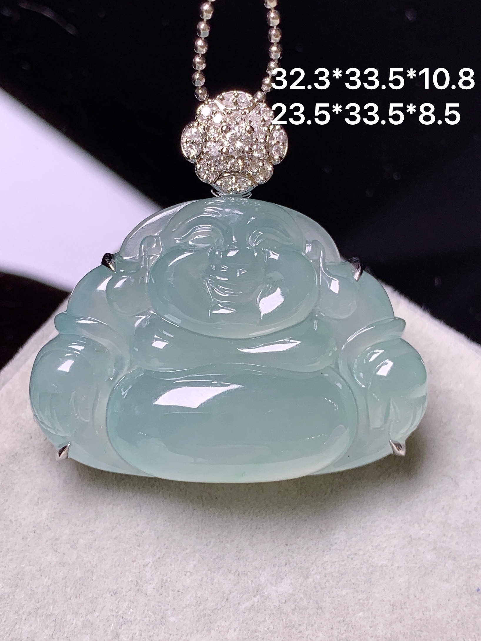 18k金钻镶嵌冰种晴底佛公吊坠 玉质细腻 色泽艳丽清新 水润亮眼 整体尺寸32.3*33.5*10.8b7