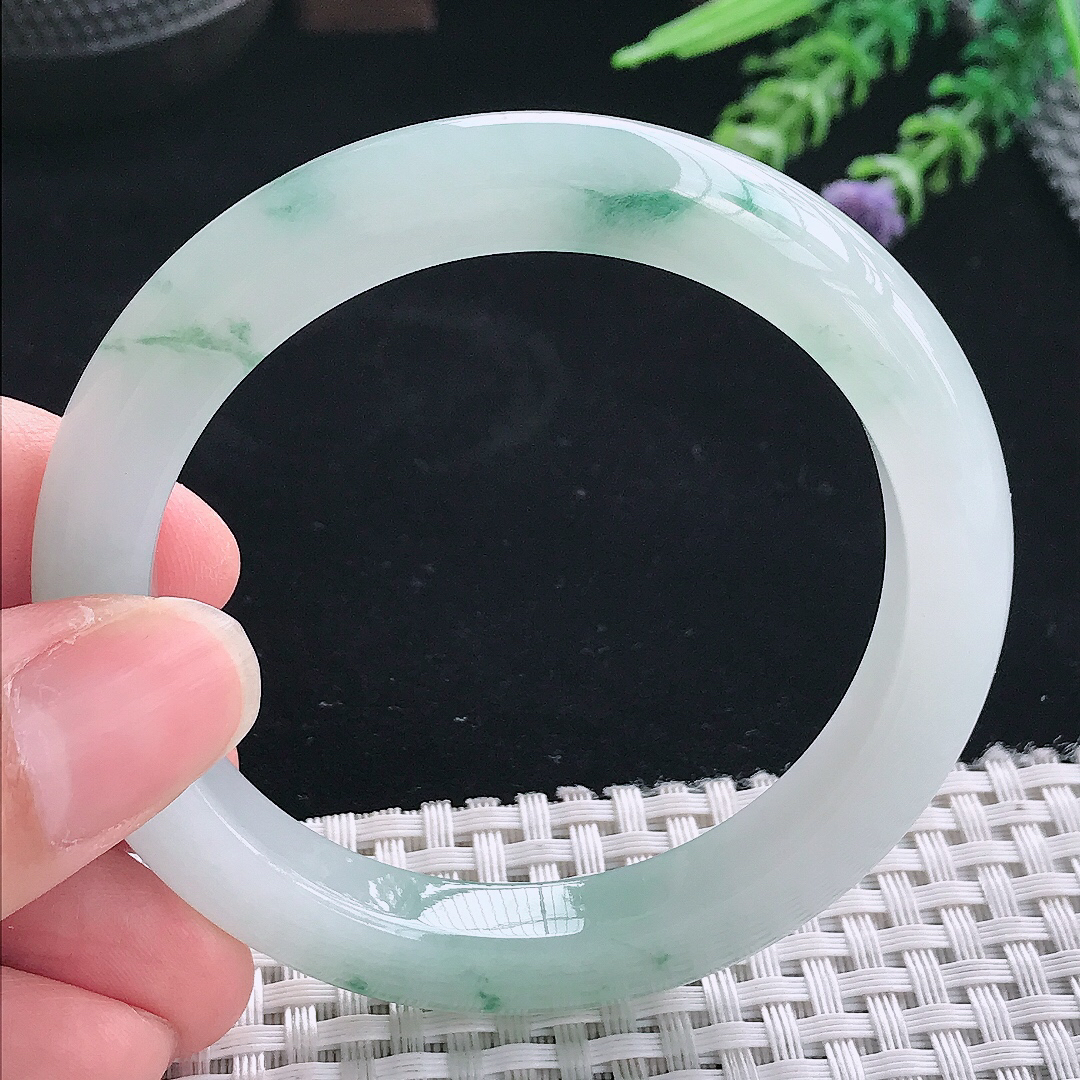 实拍A货翡翠54/9.4/8.8老坑冰胶果冻冰飘花手镯翡翠玉镯手环