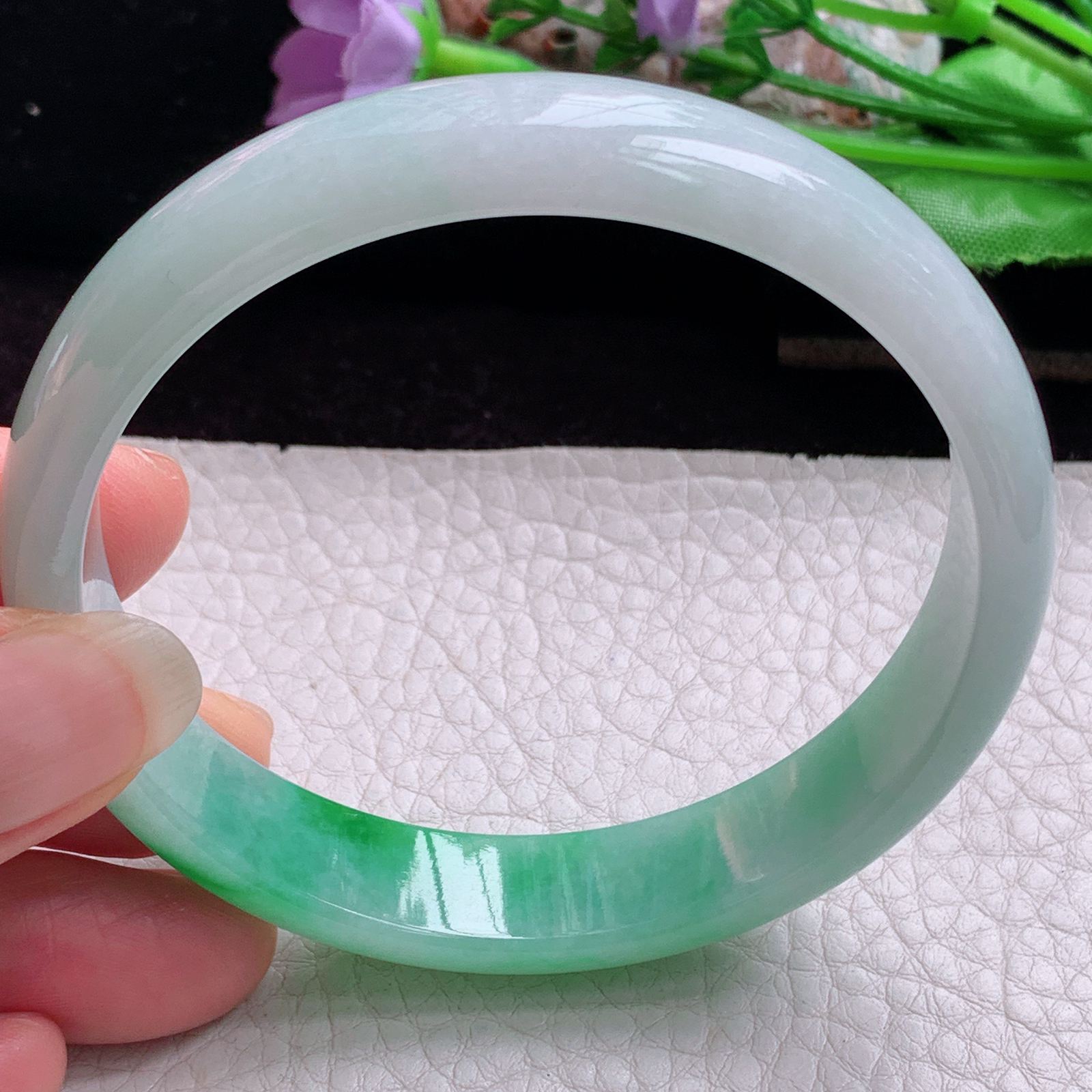 hy大圈口61.5*13*6.3平安镯 天然缅甸翡翠手镯胶感飘阳绿正圈玉镯子