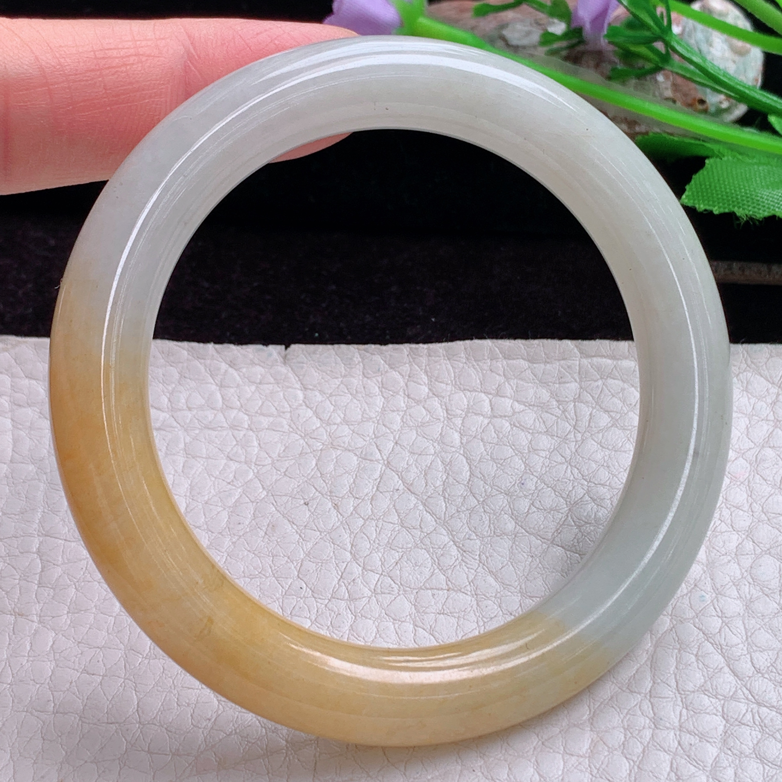 mq实拍55.5*9.7*10美人镯 天然缅甸翡翠手镯双彩圆条正圈玉镯子