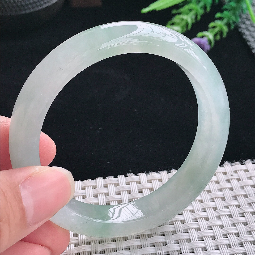 实拍A货翡翠55.5/11.9/8.4老坑冰胶果冻冰飘花手镯翡翠玉镯手环