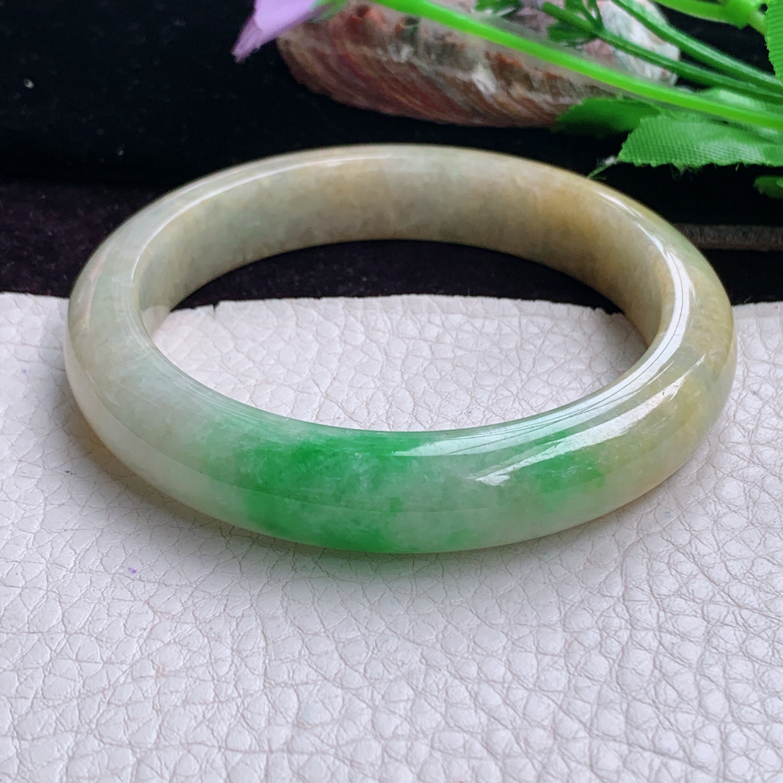 mq大圈口60.5*12.5*9平安镯 天然缅甸翡翠手镯三彩正圈玉镯子