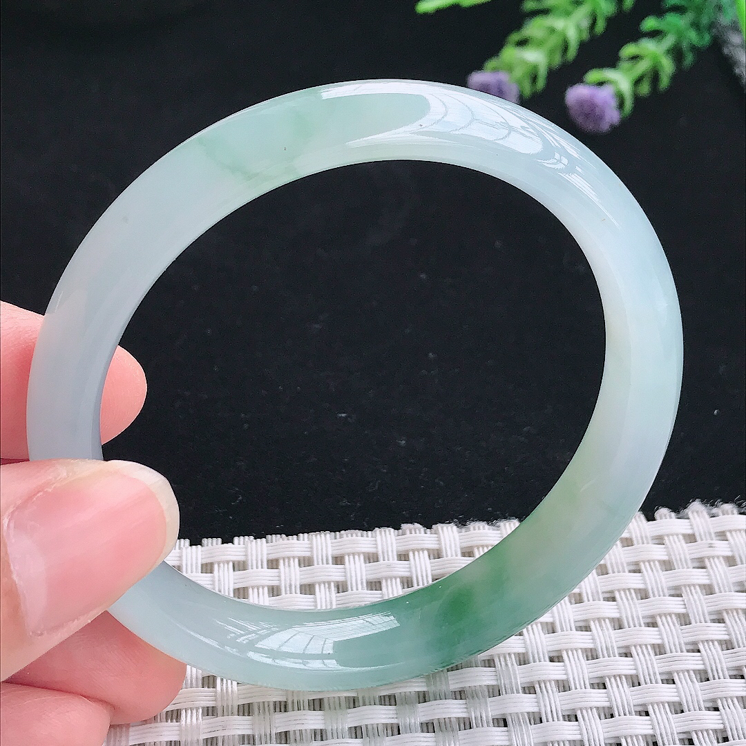 实拍A货翡翠56.9/12.1/7.5老坑冰胶果冻冰飘花手镯翡翠玉镯手环