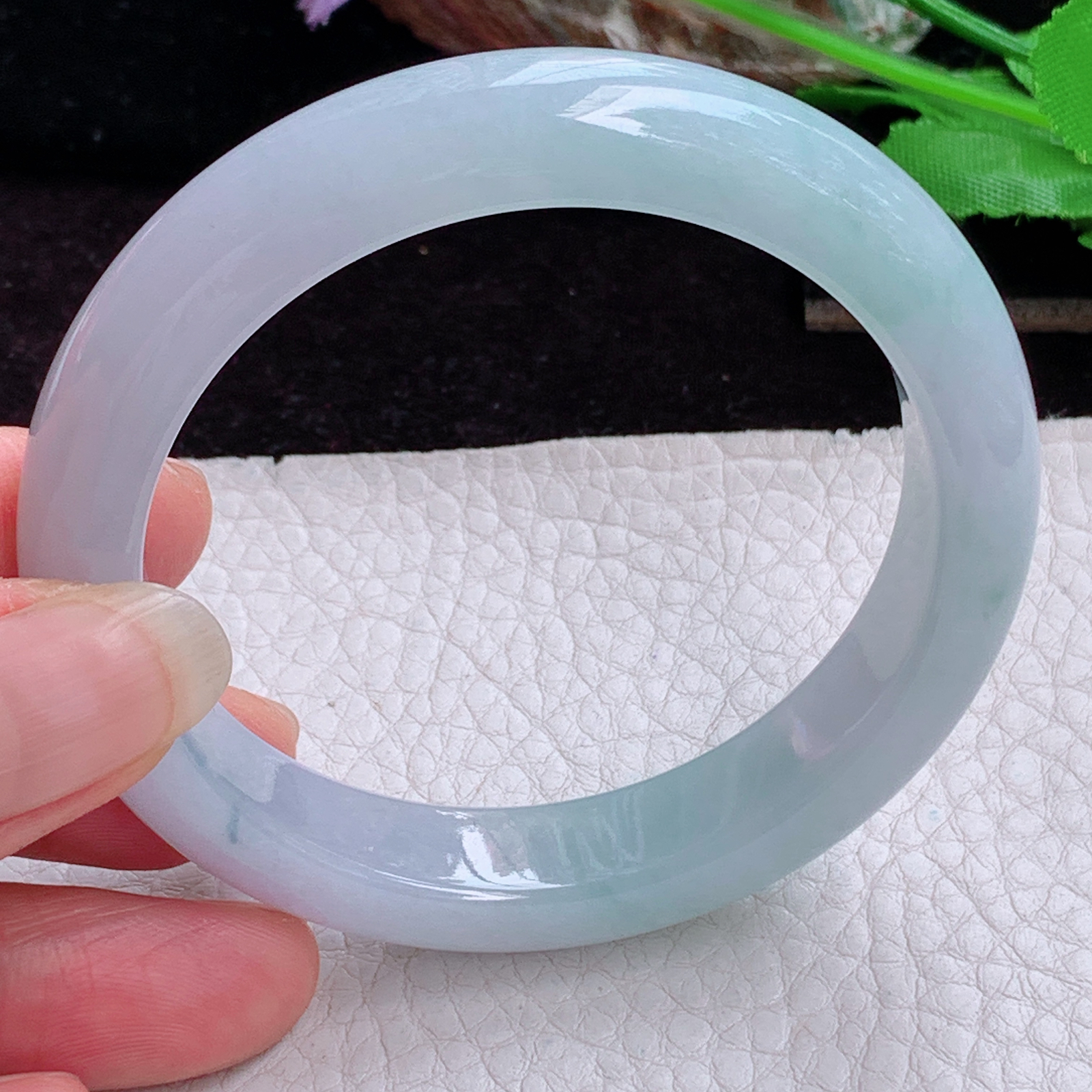 r实拍53.8*11.5*8平安镯 天然缅甸翡翠A货玉手镯胶感甜美淡雅正圈玉镯子