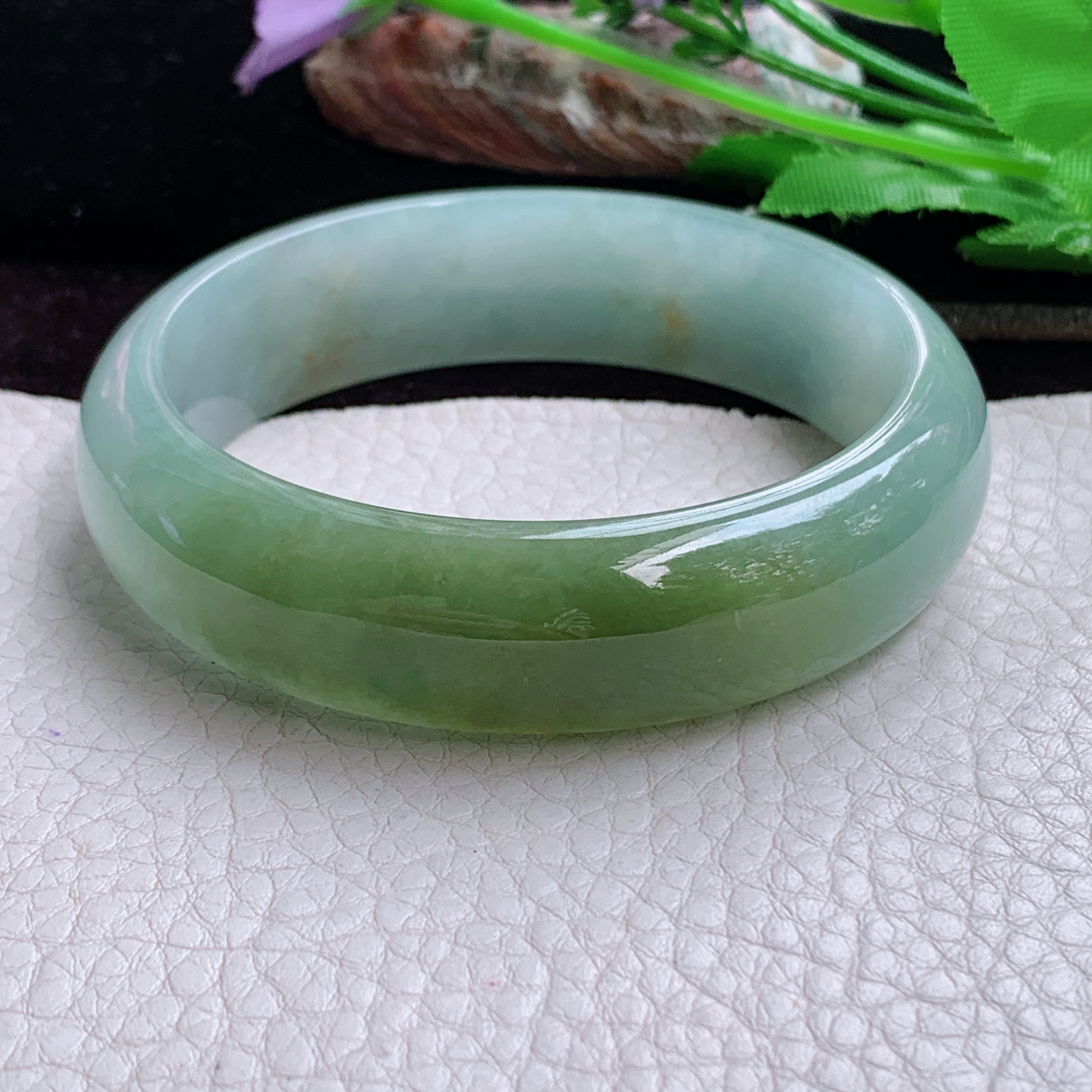 js大圈口60*16.8*7.5招财轮胎镯 天然缅甸翡翠手镯散金花冰双彩正圈玉镯子