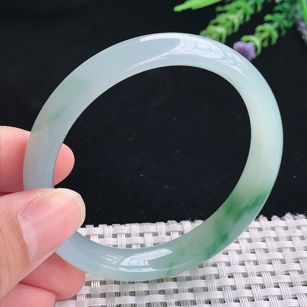 实拍A货翡翠56.9/12.1/7.5老坑冰胶果冻冰飘花手镯翡翠玉镯手环
