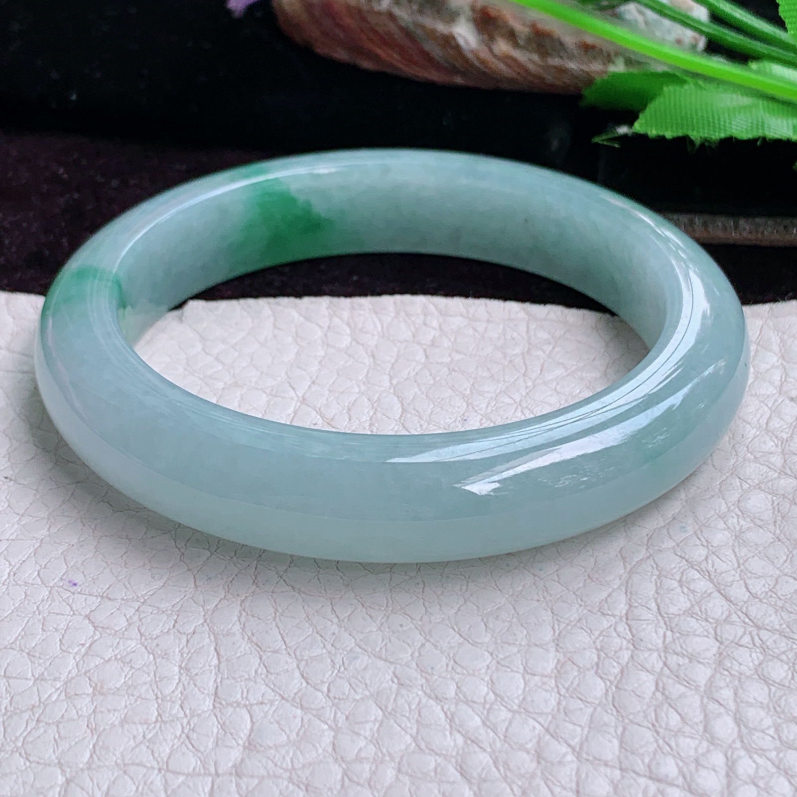 r实拍56*11.5*8.6平安镯 天然缅甸翡翠A货玉手镯冰飘绿花正圈玉镯子