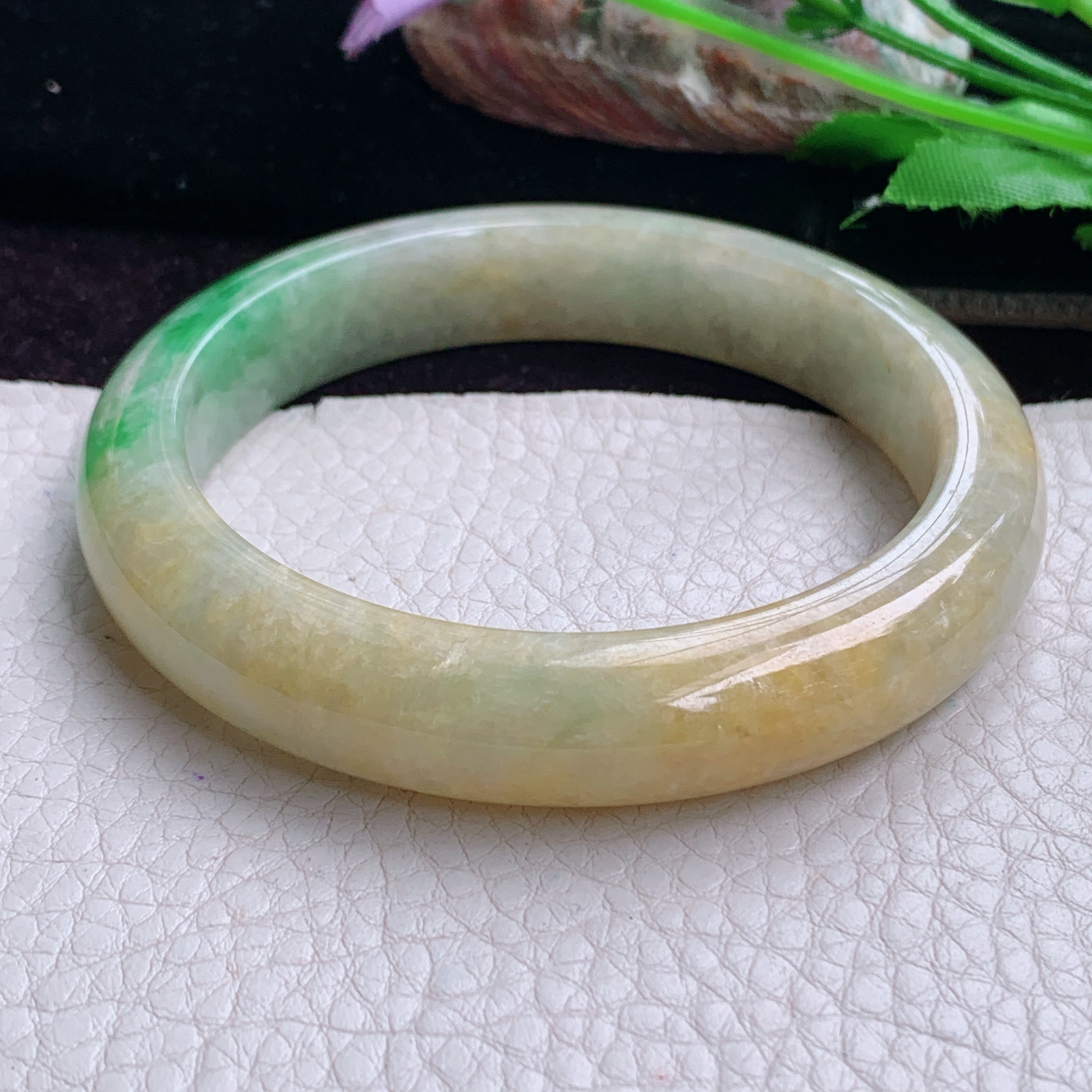 mq大圈口60.5*12.5*9平安镯 天然缅甸翡翠手镯三彩正圈玉镯子