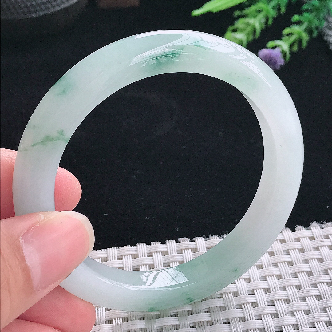 实拍A货翡翠54/9.4/8.8老坑冰胶果冻冰飘花手镯翡翠玉镯手环