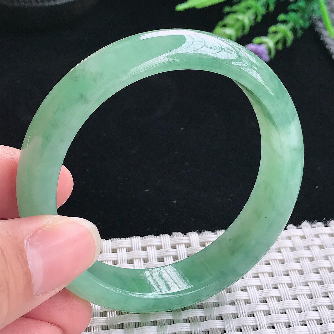 实拍A货翡翠56/14.2/7.8老坑冰胶满绿手镯翡翠玉镯手环