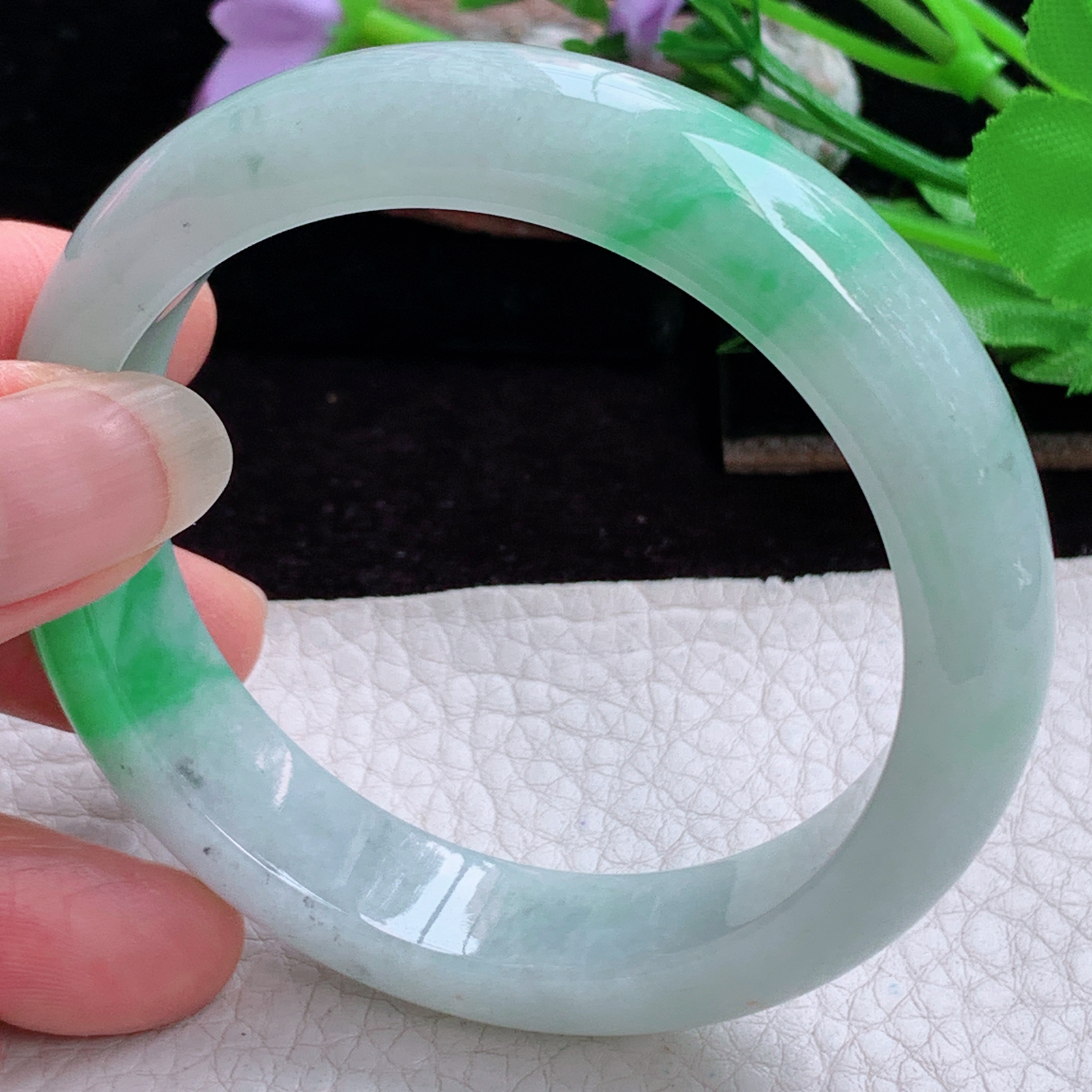 lpa实拍54*13*8.2平安镯 天然缅甸翡翠A货玉手镯冰飘阳绿正圈玉镯子