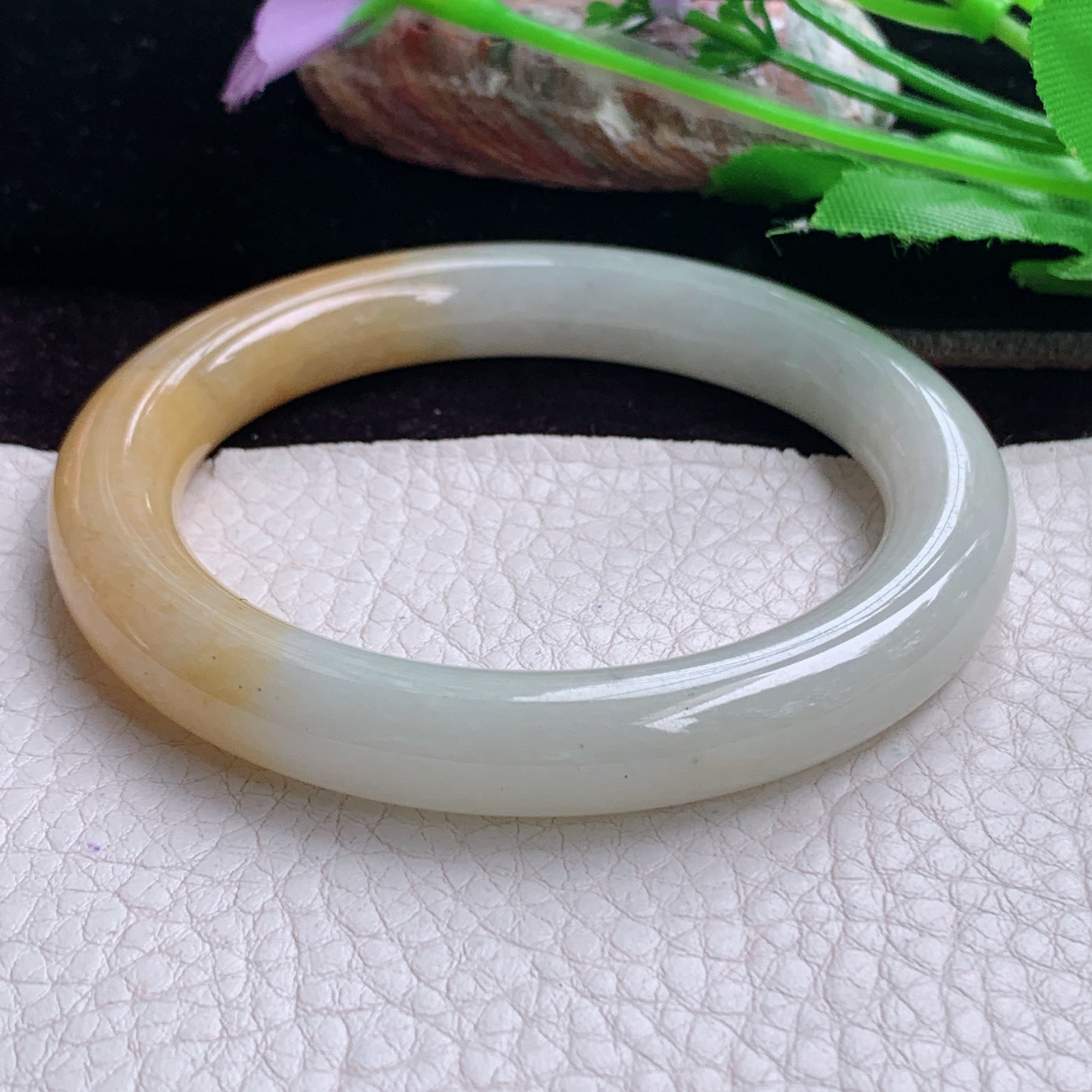 mq实拍55.5*9.7*10美人镯 天然缅甸翡翠手镯双彩圆条正圈玉镯子