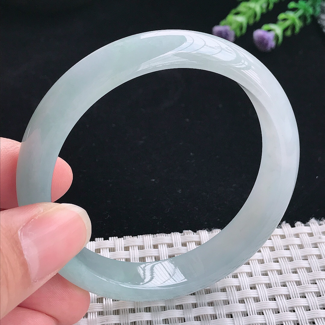 实拍A货翡翠56.8/12.8/7.8老坑冰胶果冻冰晴天空蓝手镯翡翠玉镯手环