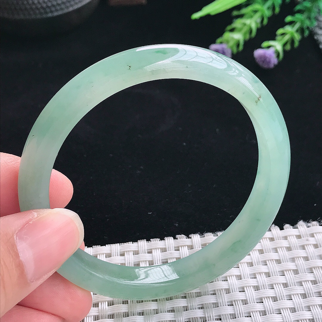 实拍A货翡翠57.5/9.6/7.5老坑冰胶水灵晴绿手镯翡翠玉镯手环