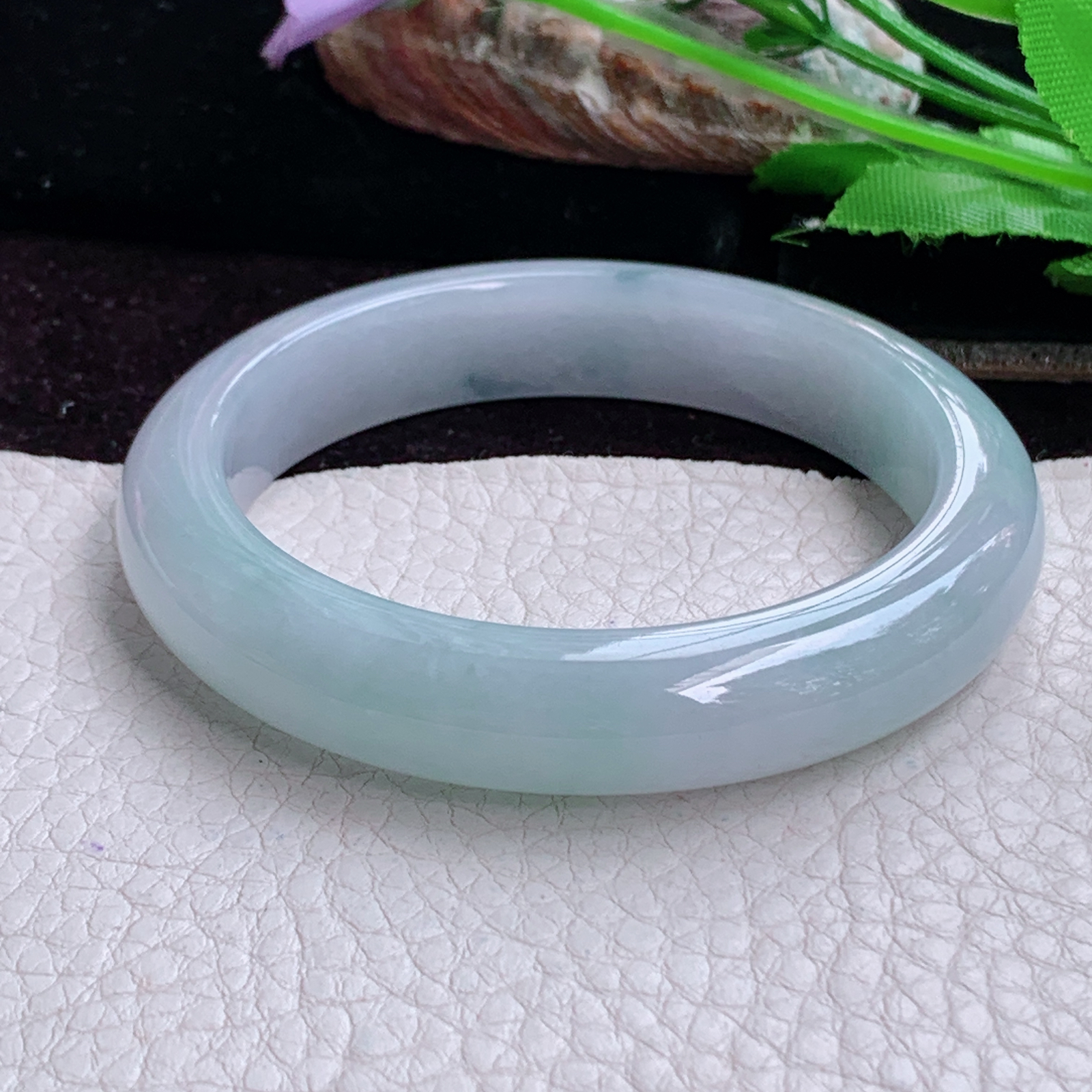 r实拍53.8*11.5*8平安镯 天然缅甸翡翠A货玉手镯胶感甜美淡雅正圈玉镯子