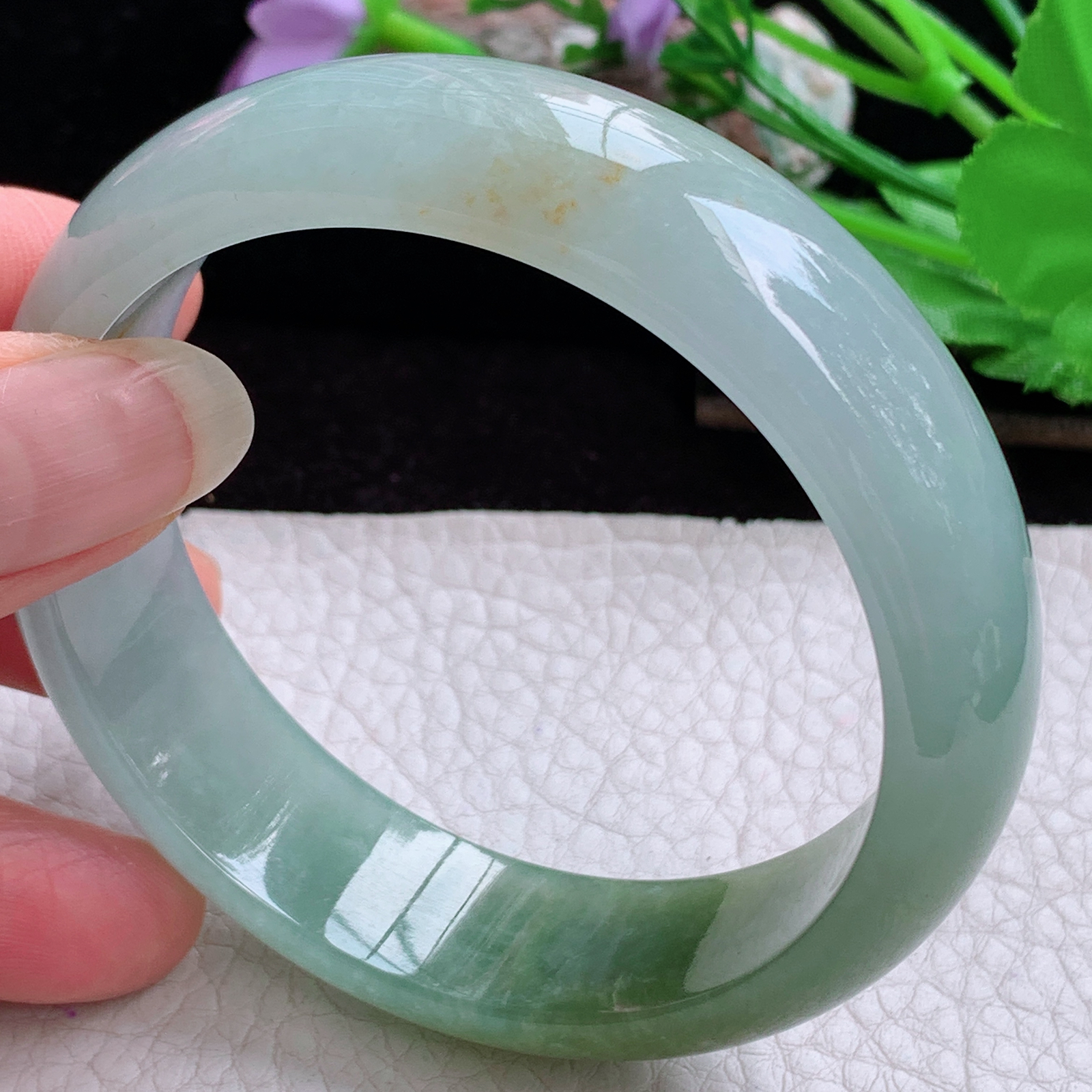 js大圈口60*16.8*7.5招财轮胎镯 天然缅甸翡翠手镯散金花冰双彩正圈玉镯子