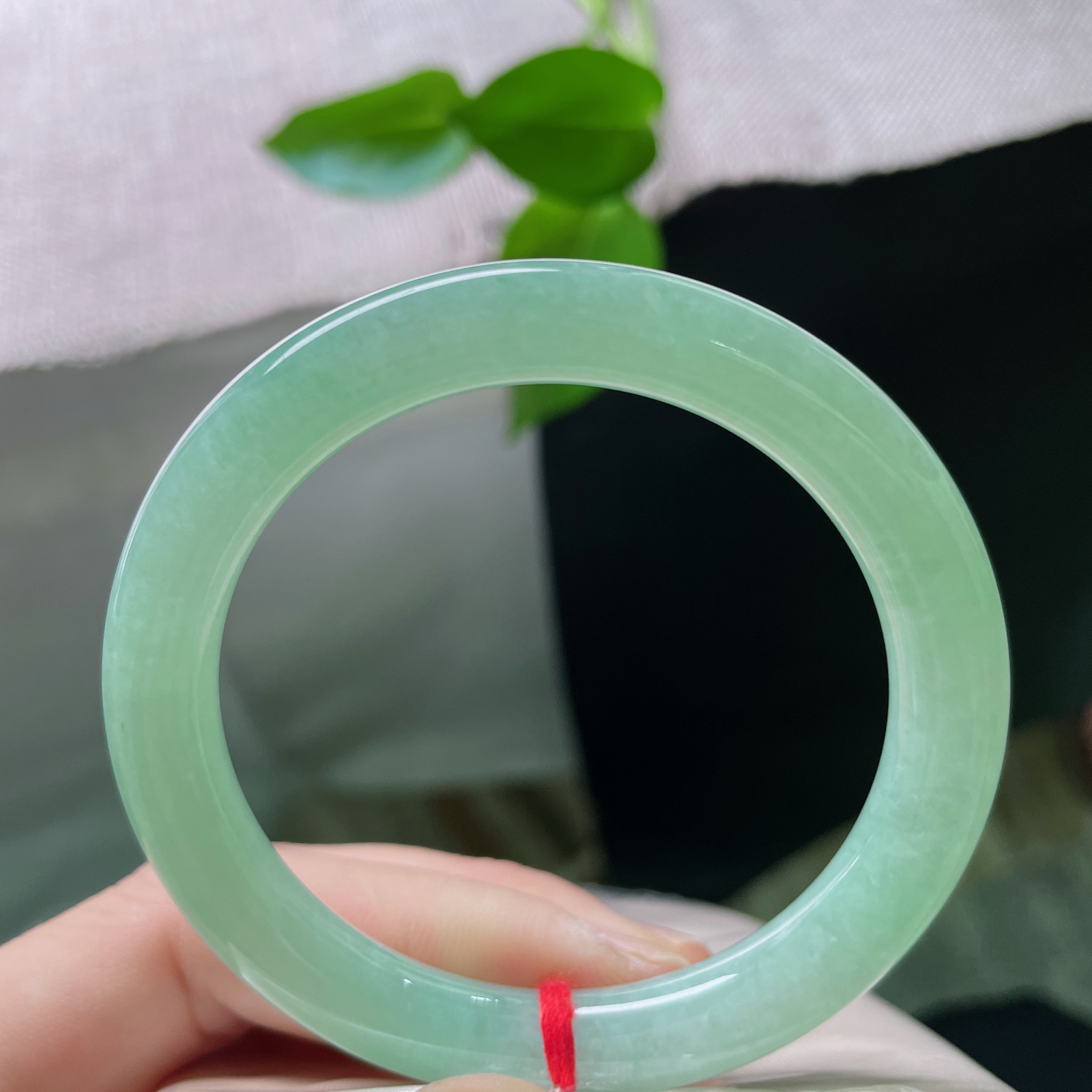 53.2/8.6果绿圆条，水润细腻，悠悠的云里有淡淡的绿，秀丽优雅，无暇