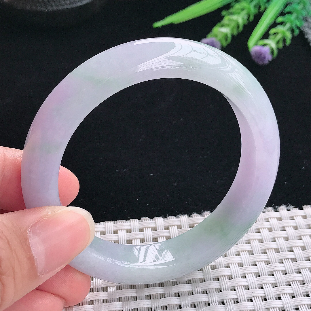 实拍A货翡翠54.5/12.3/9老坑冰胶水灵紫罗兰手镯翡翠玉镯手环
