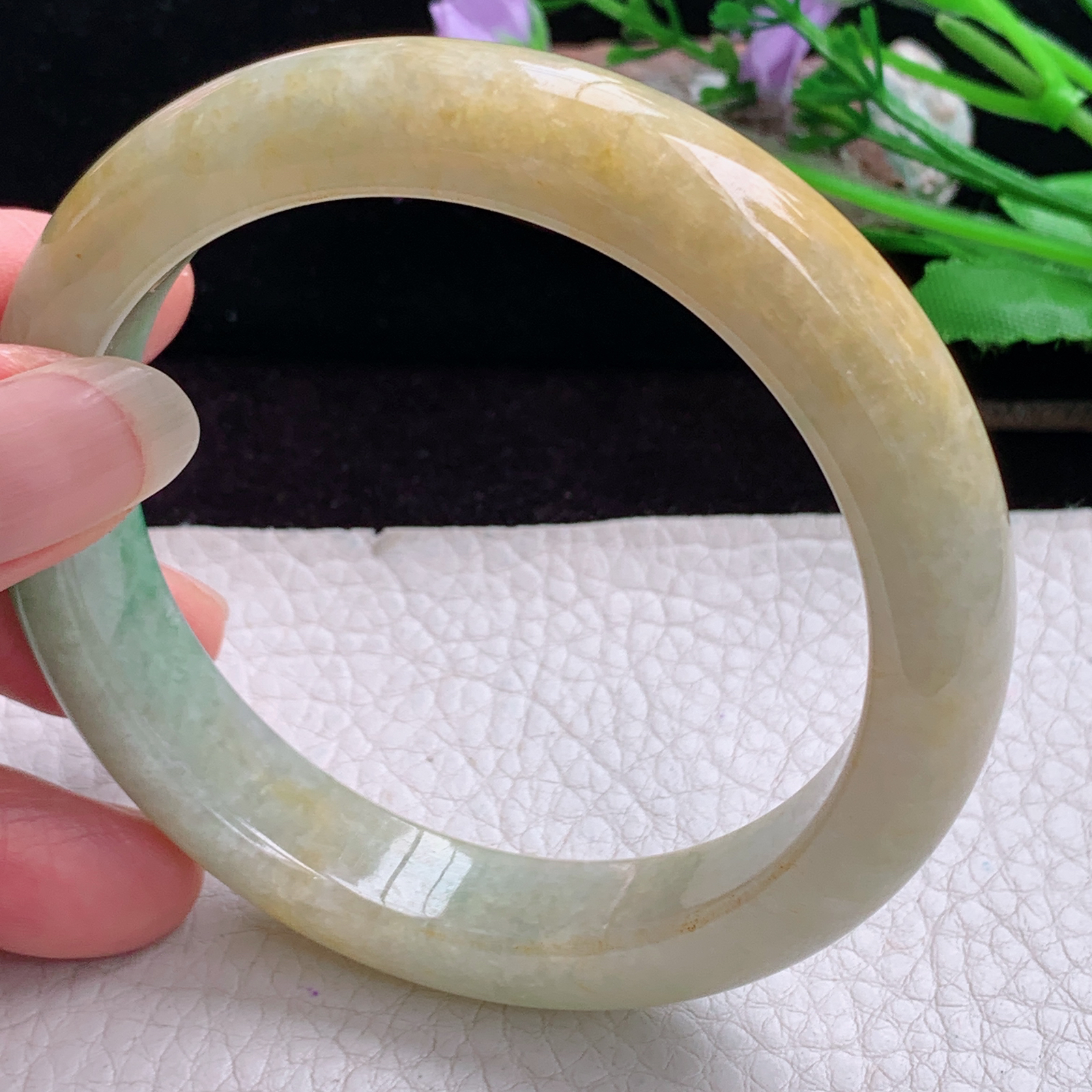 mq大圈口60.5*12.5*9平安镯 天然缅甸翡翠手镯三彩正圈玉镯子