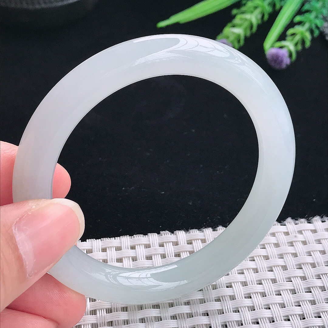 实拍A货翡翠54/9.3/9.2老坑冰胶果冻冰晴圆条手镯翡翠玉镯手环