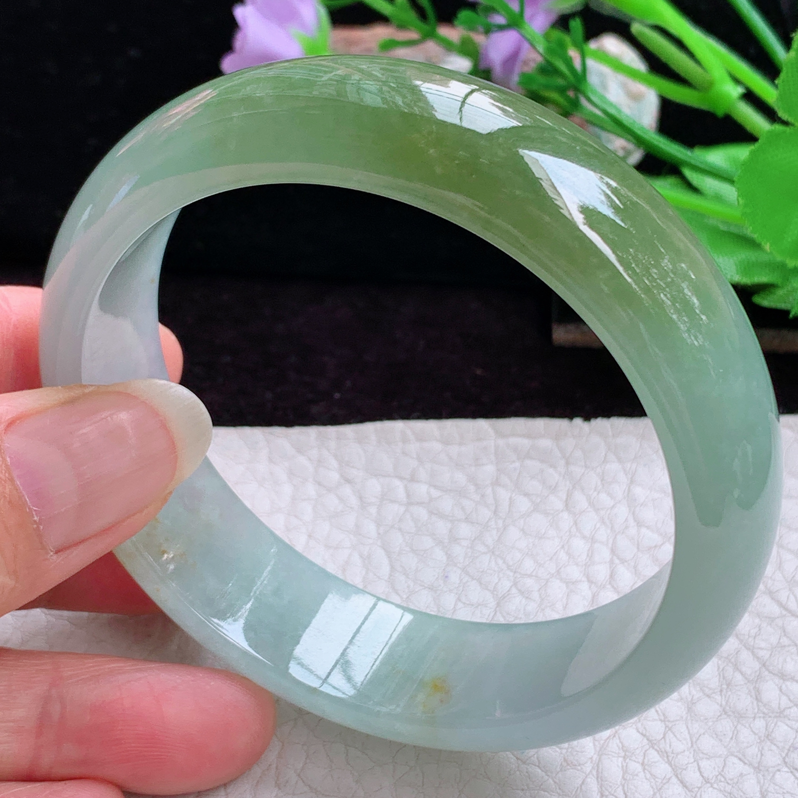 js大圈口60*16.8*7.5招财轮胎镯 天然缅甸翡翠手镯散金花冰双彩正圈玉镯子