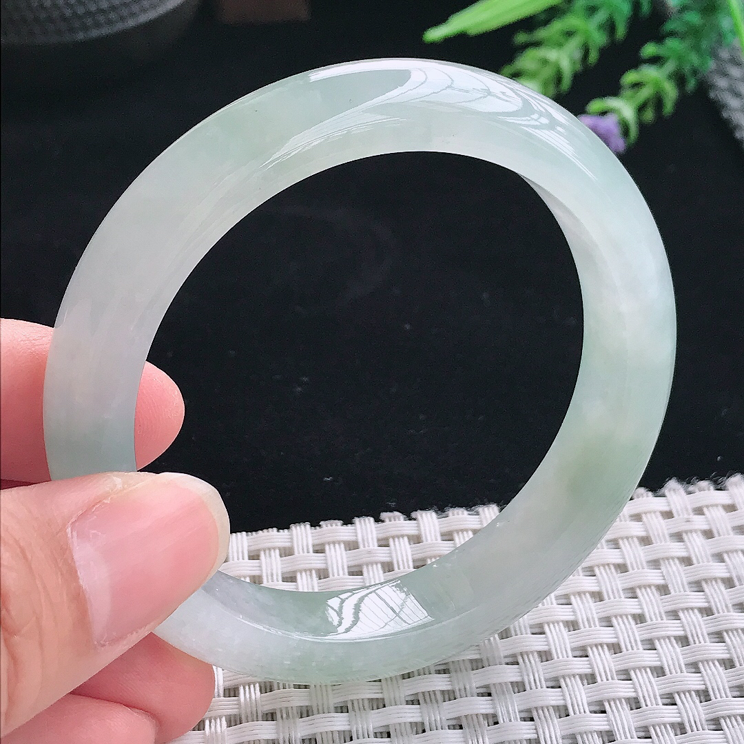 实拍A货翡翠55.5/11.9/8.4老坑冰胶果冻冰飘花手镯翡翠玉镯手环