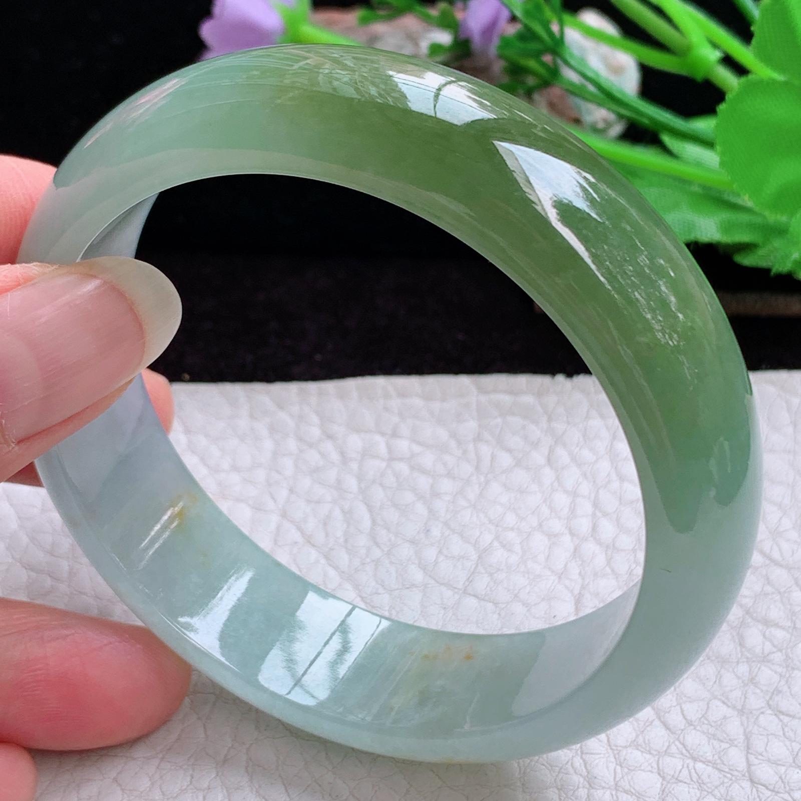 js大圈口60*16.8*7.5招财轮胎镯 天然缅甸翡翠手镯散金花冰双彩正圈玉镯子