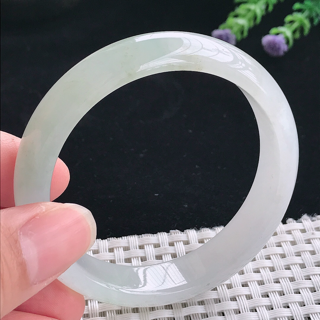 实拍A货翡翠54.8/13.2/7老坑冰纯起胶宽边手镯翡翠玉镯手环