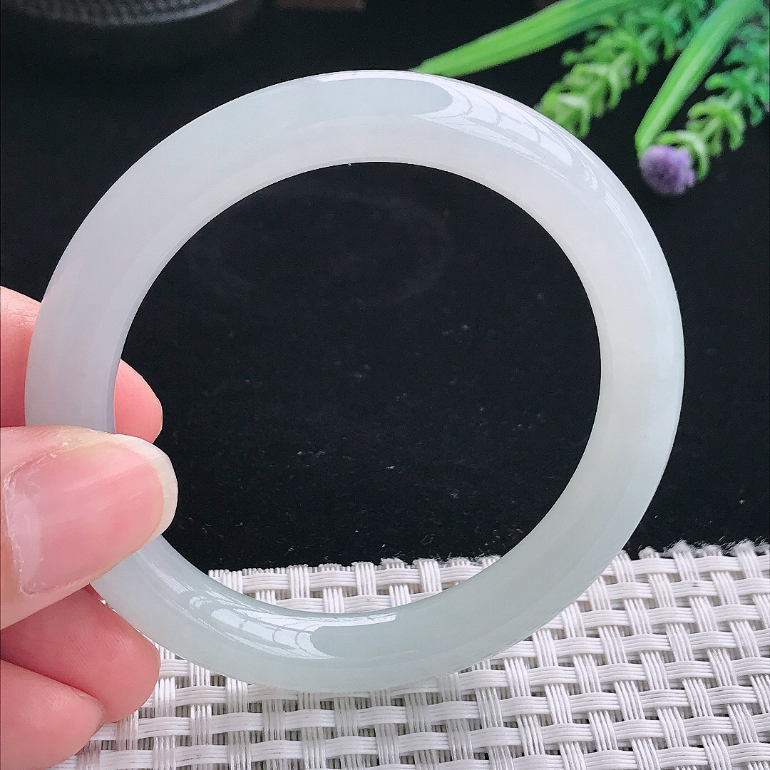 实拍A货翡翠54/9.3/9.2老坑冰胶果冻冰晴圆条手镯翡翠玉镯手环