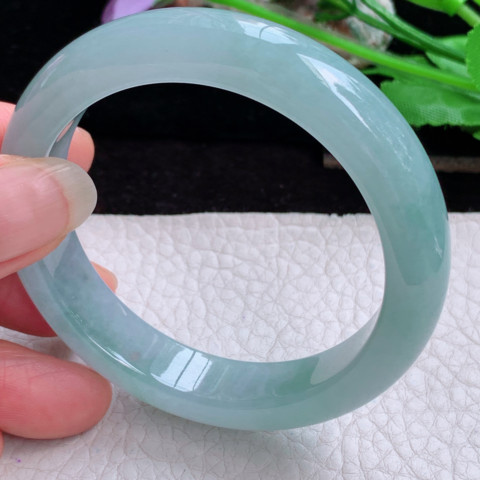 r小圈口51.5*11.8*8平安镯 天然缅甸翡翠A货玉手镯冰蓝正圈玉镯子